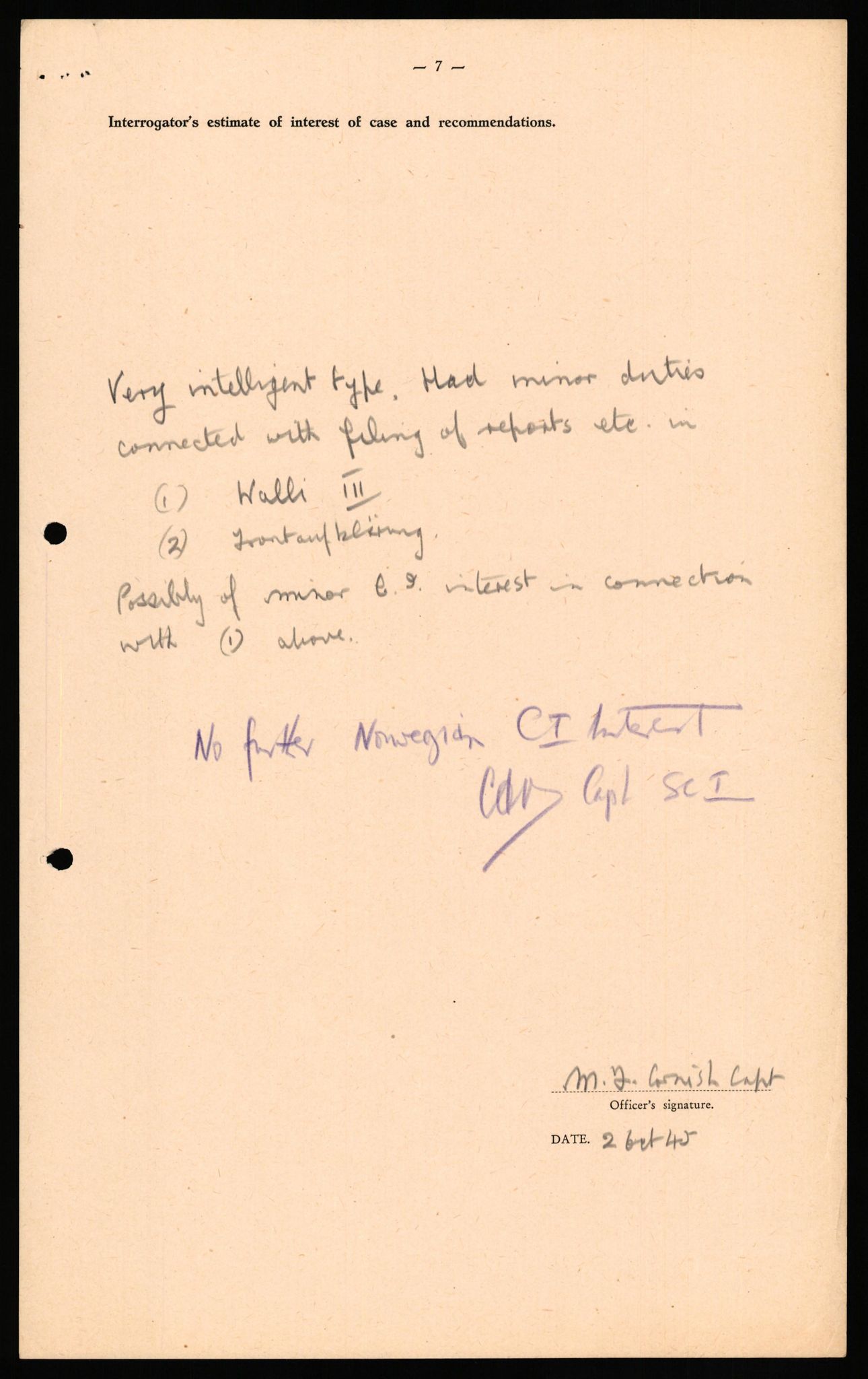 Forsvaret, Forsvarets overkommando II, AV/RA-RAFA-3915/D/Db/L0034: CI Questionaires. Tyske okkupasjonsstyrker i Norge. Tyskere., 1945-1946, p. 158