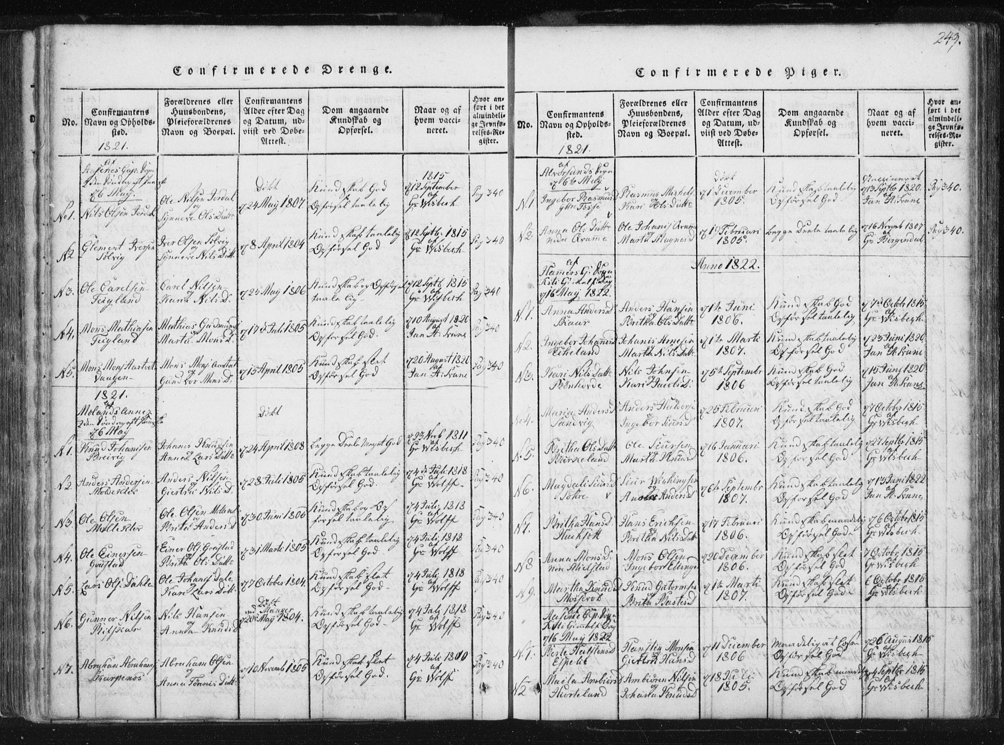 Hamre sokneprestembete, SAB/A-75501/H/Ha/Haa/Haaa/L0010: Parish register (official) no. A 10, 1816-1826, p. 249