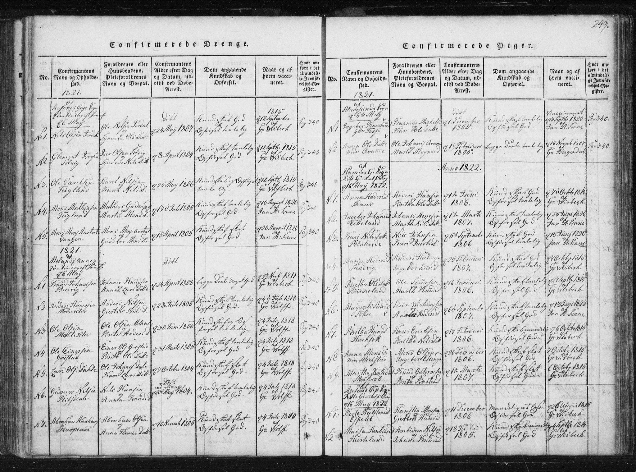 Hamre sokneprestembete, AV/SAB-A-75501/H/Ha/Haa/Haaa/L0010: Parish register (official) no. A 10, 1816-1826, p. 249