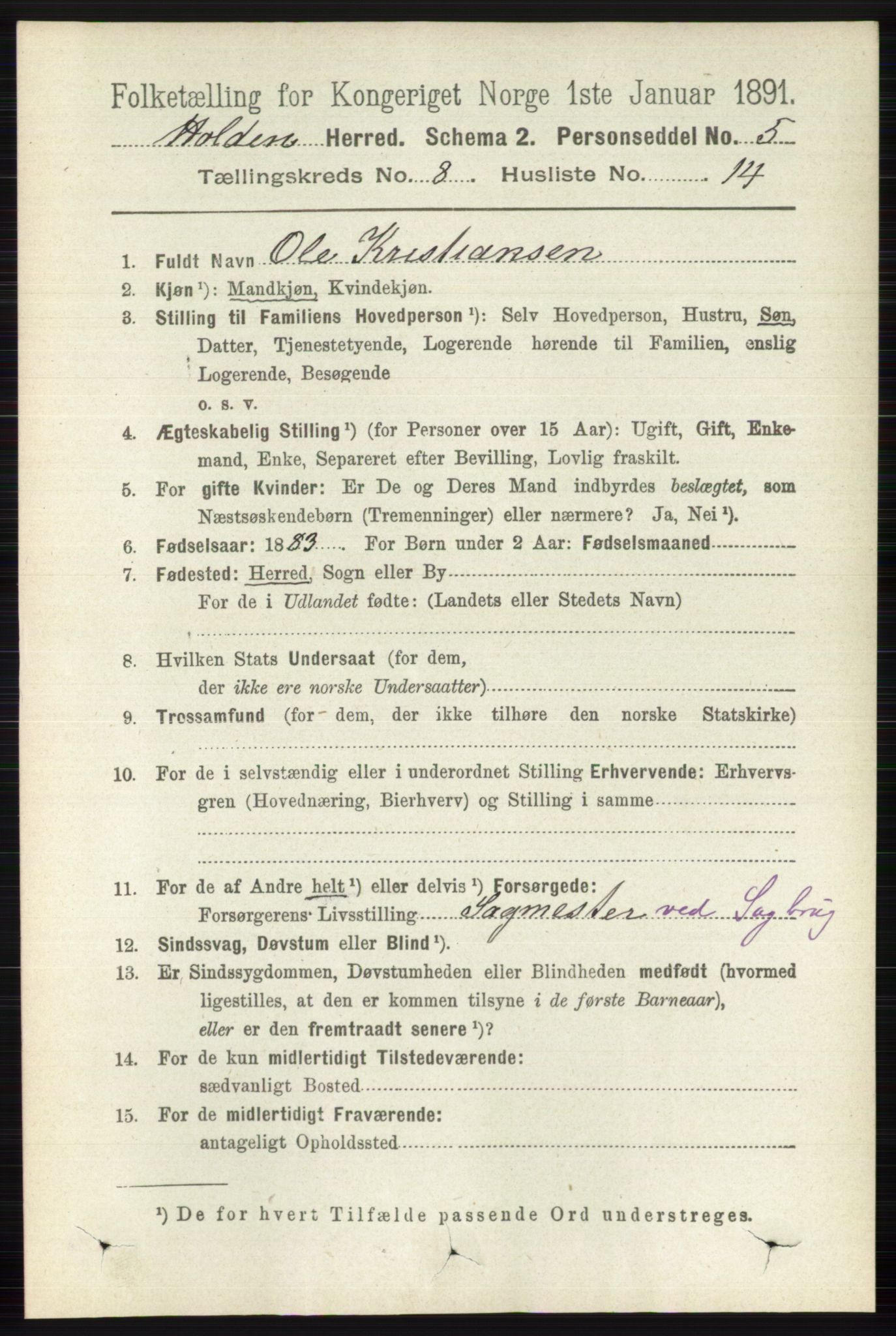 RA, 1891 census for 0819 Holla, 1891, p. 3765