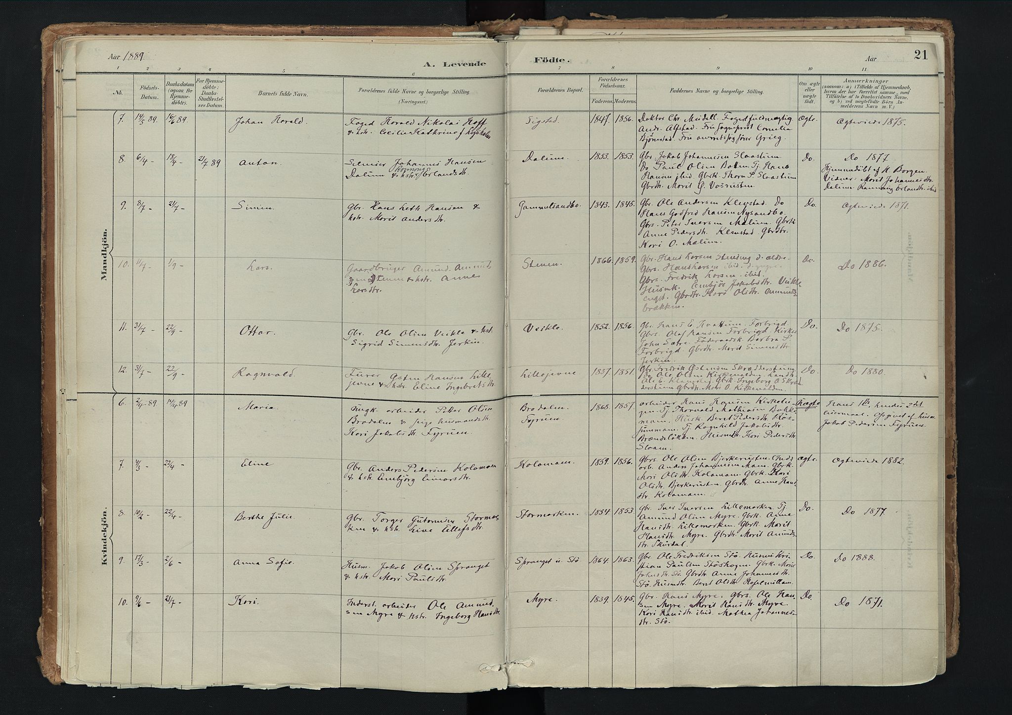Nord-Fron prestekontor, SAH/PREST-080/H/Ha/Haa/L0003: Parish register (official) no. 3, 1884-1914, p. 21
