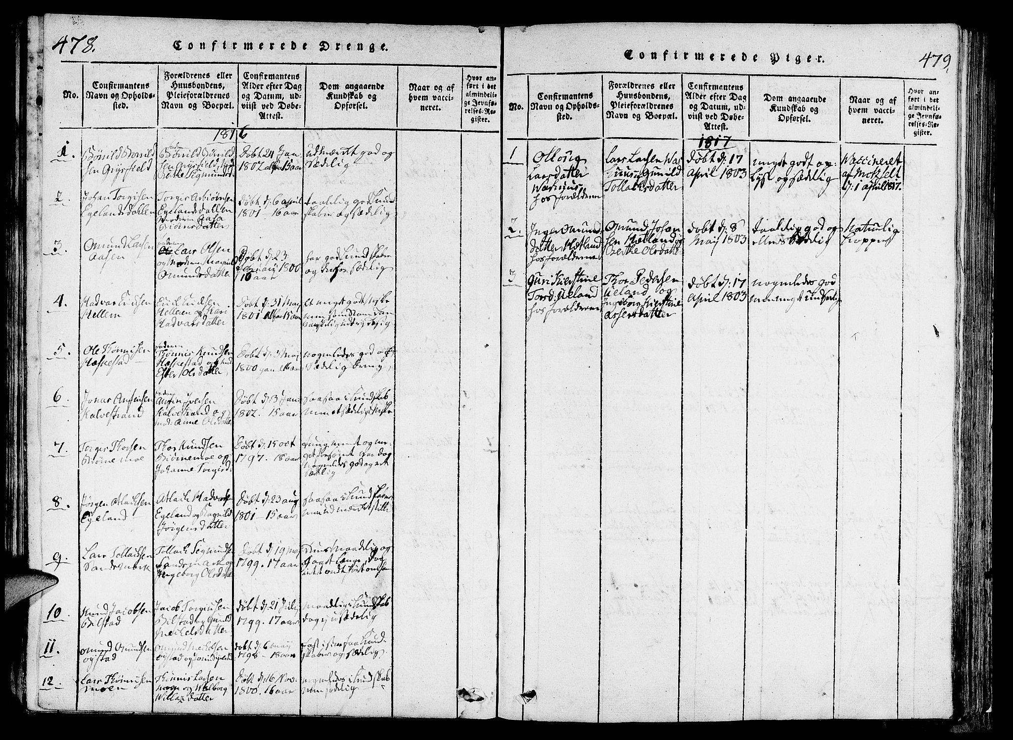 Lund sokneprestkontor, SAST/A-101809/S06/L0006: Parish register (official) no. A 6, 1816-1839, p. 478-479