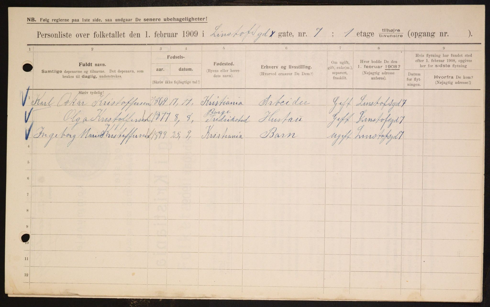 OBA, Municipal Census 1909 for Kristiania, 1909, p. 52679