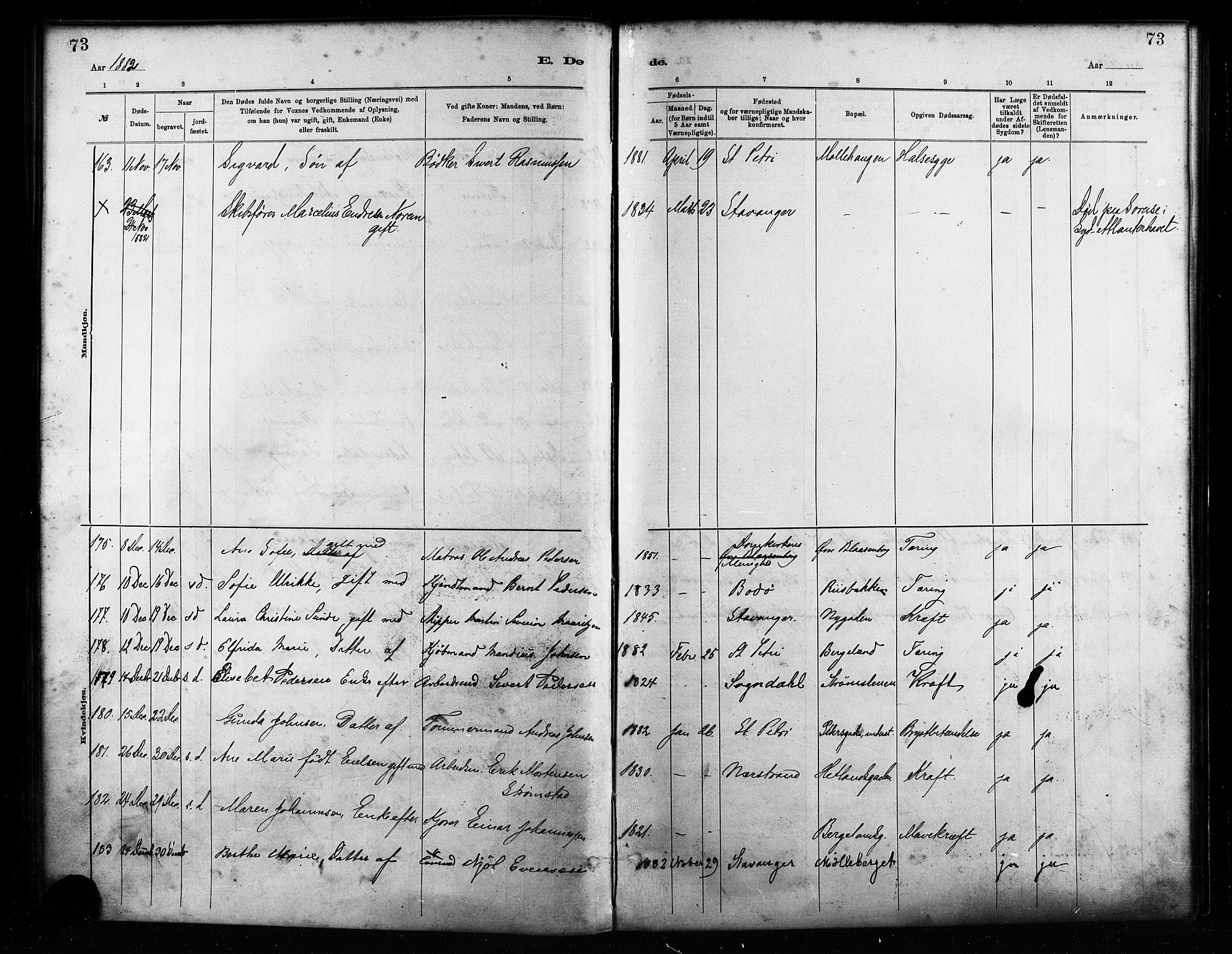 St. Petri sokneprestkontor, AV/SAST-A-101813/001/30/30BA/L0017: Parish register (official) no. A 17, 1879-1895, p. 73