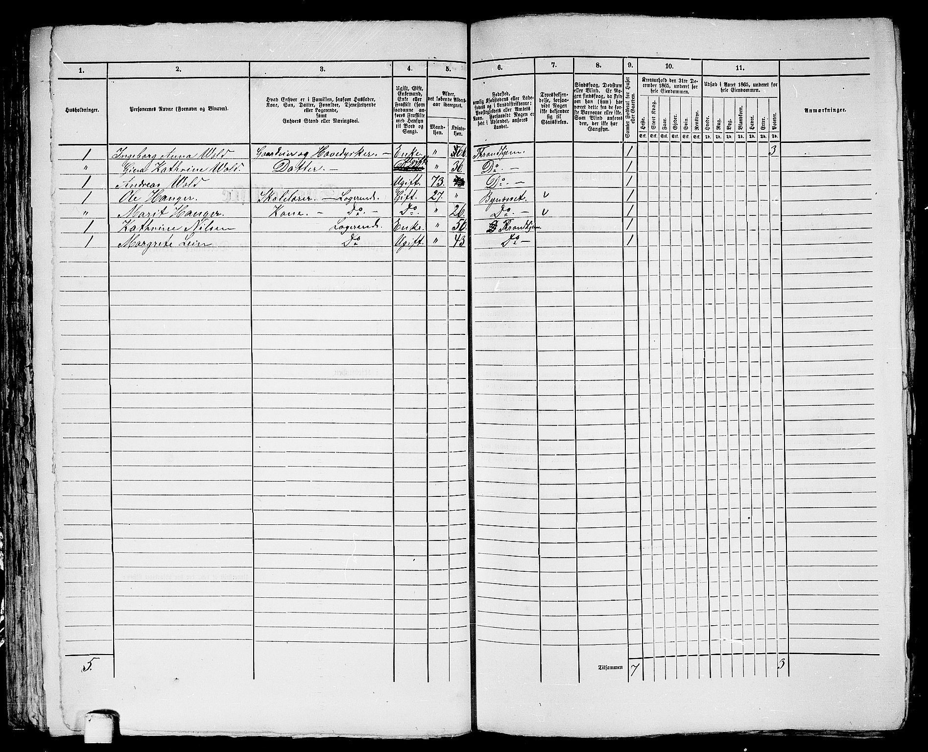 RA, 1865 census for Trondheim, 1865, p. 2158