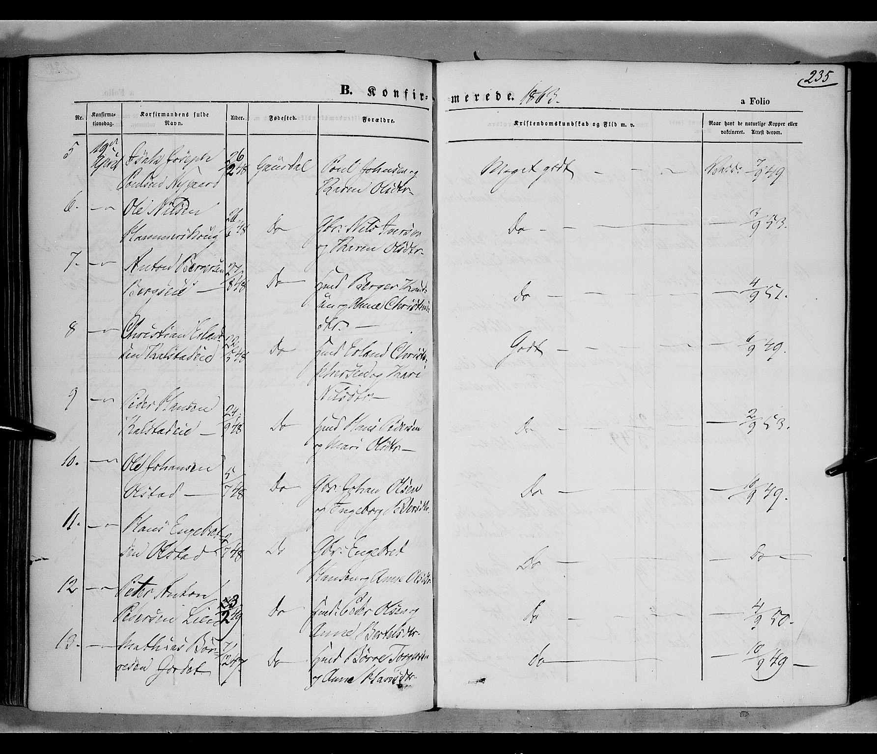 Gausdal prestekontor, SAH/PREST-090/H/Ha/Haa/L0009: Parish register (official) no. 9, 1862-1873, p. 235