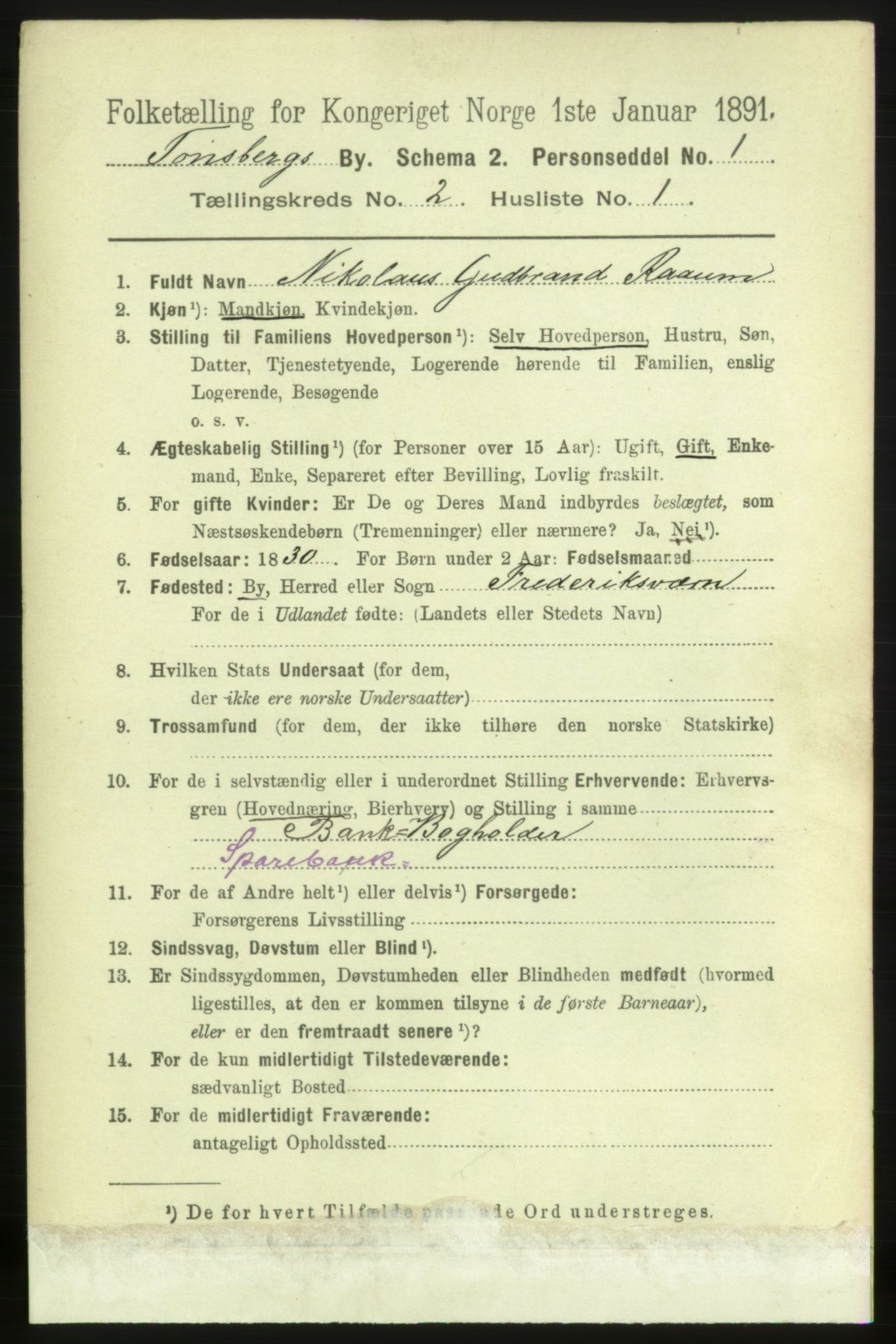 RA, 1891 census for 0705 Tønsberg, 1891, p. 1447