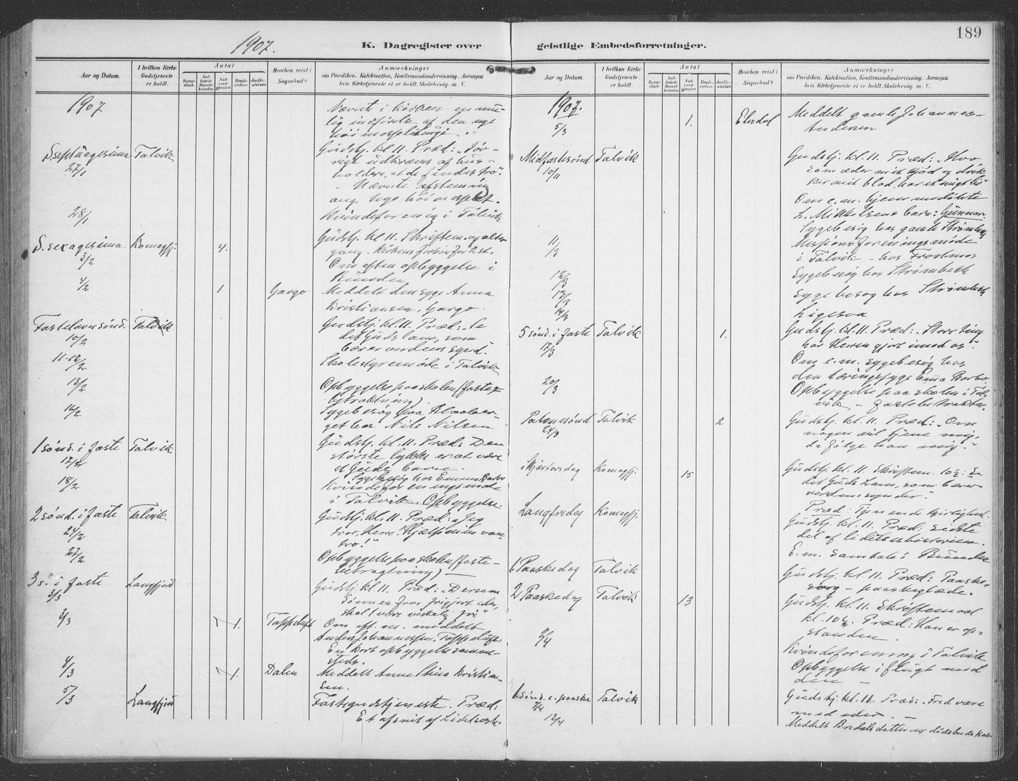 Talvik sokneprestkontor, SATØ/S-1337/H/Ha/L0017kirke: Parish register (official) no. 17, 1906-1915, p. 189