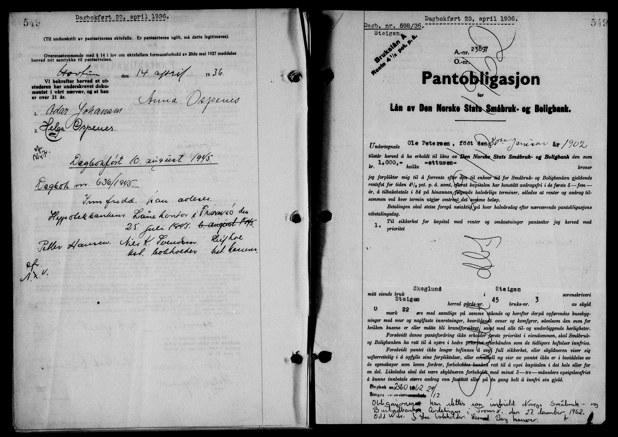 Steigen og Ofoten sorenskriveri, SAT/A-0030/1/2/2C/L0026: Mortgage book no. 30, 1935-1936, Deed date: 23.04.1936
