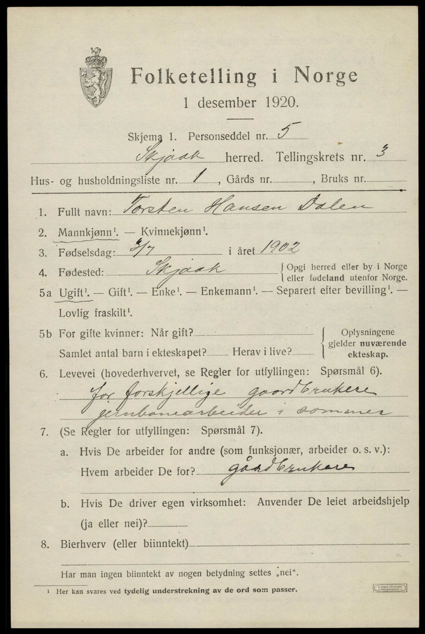 SAH, 1920 census for Skjåk, 1920, p. 1568