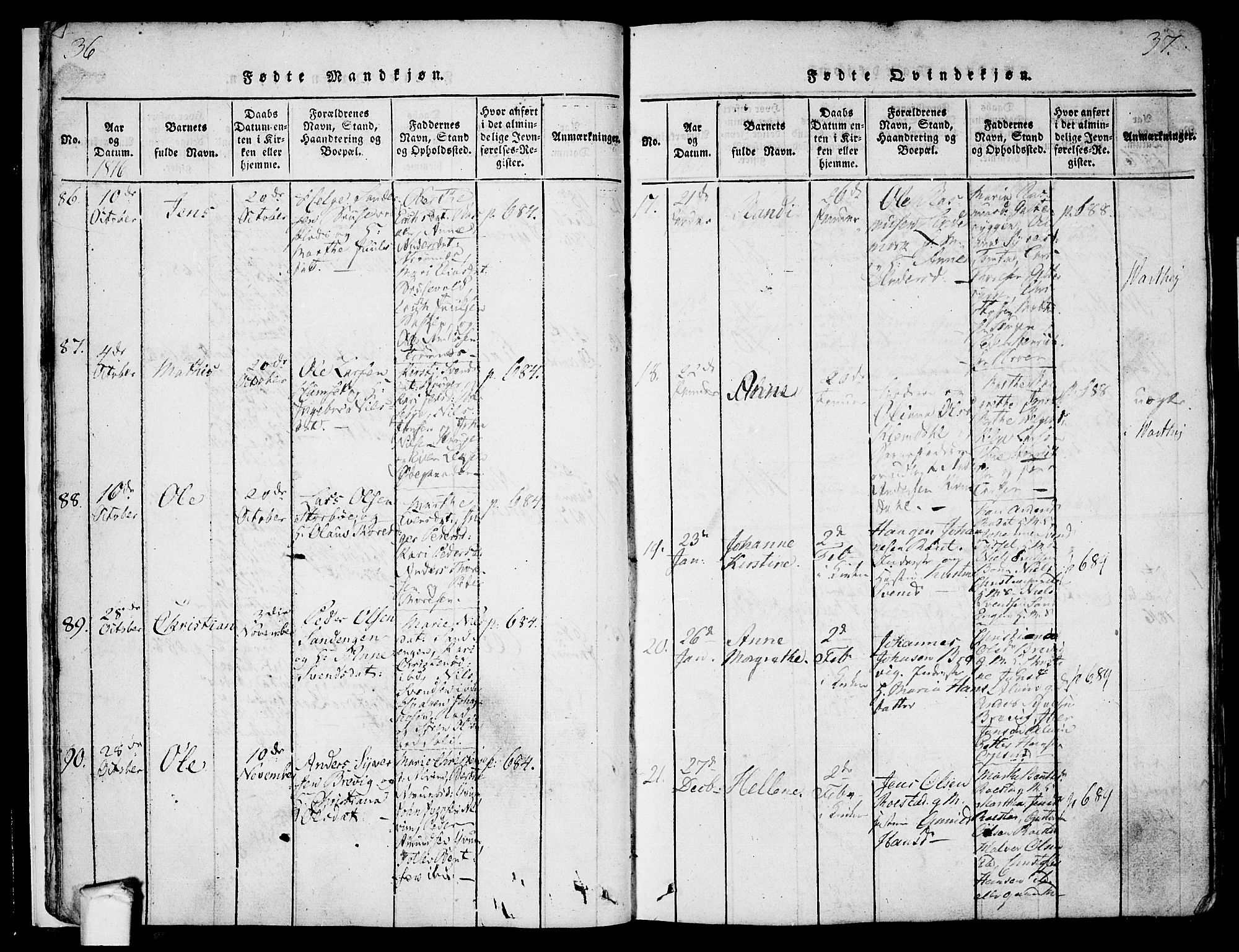 Tune prestekontor Kirkebøker, SAO/A-2007/F/Fa/L0005: Parish register (official) no. 5, 1815-1823, p. 36-37