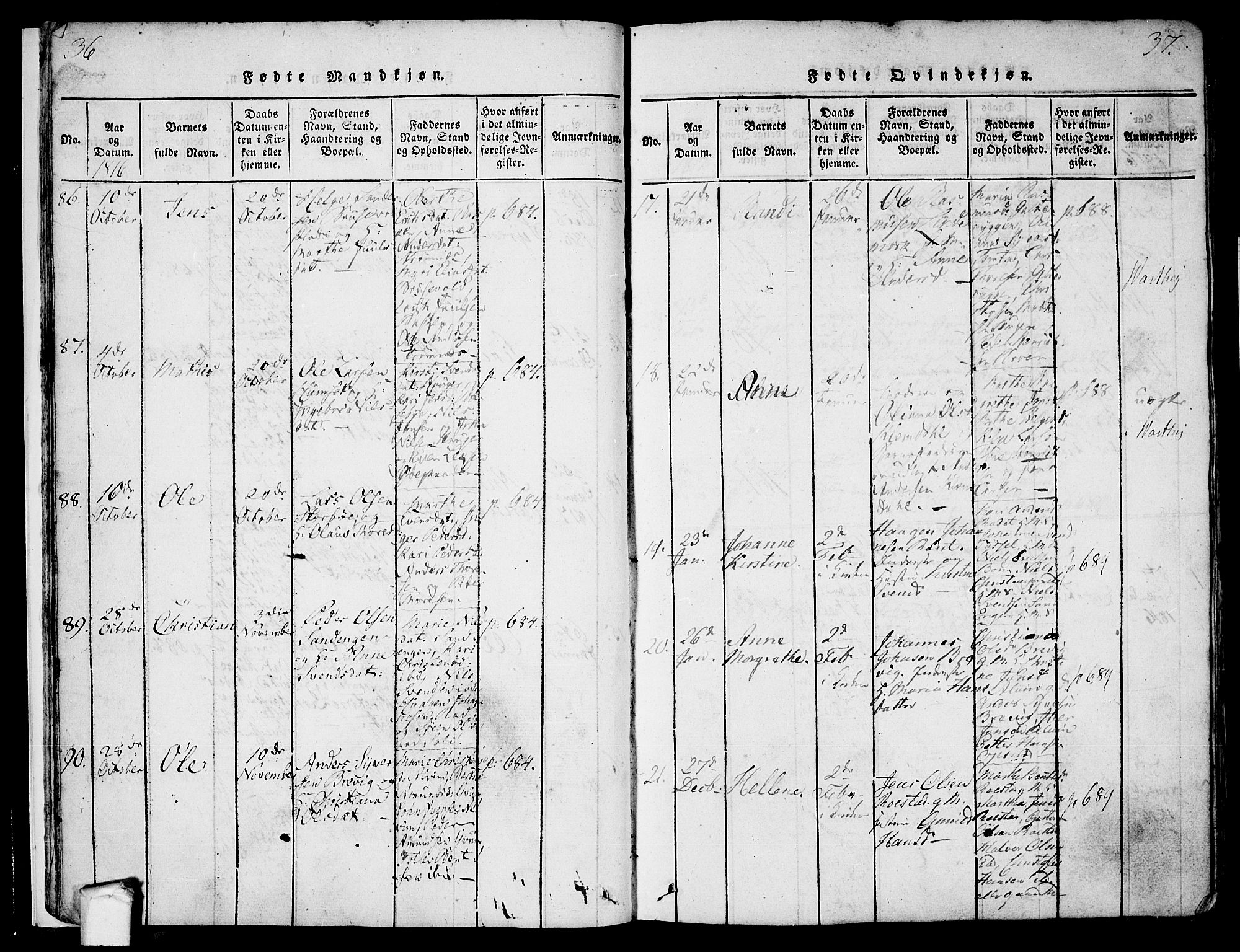 Tune prestekontor Kirkebøker, AV/SAO-A-2007/F/Fa/L0005: Parish register (official) no. 5, 1815-1823, p. 36-37