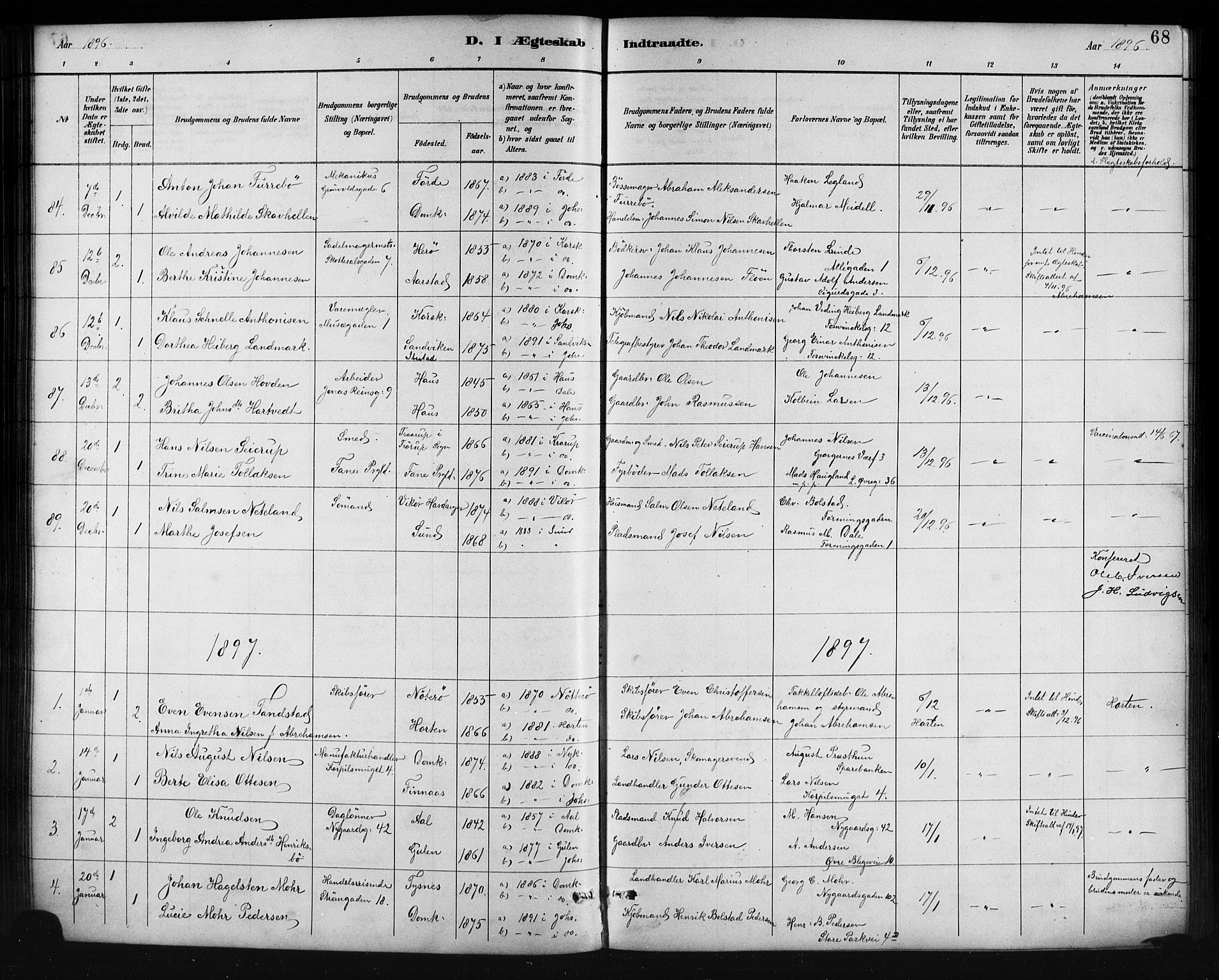 Johanneskirken sokneprestembete, SAB/A-76001/H/Hab: Parish register (copy) no. C 1, 1885-1912, p. 68