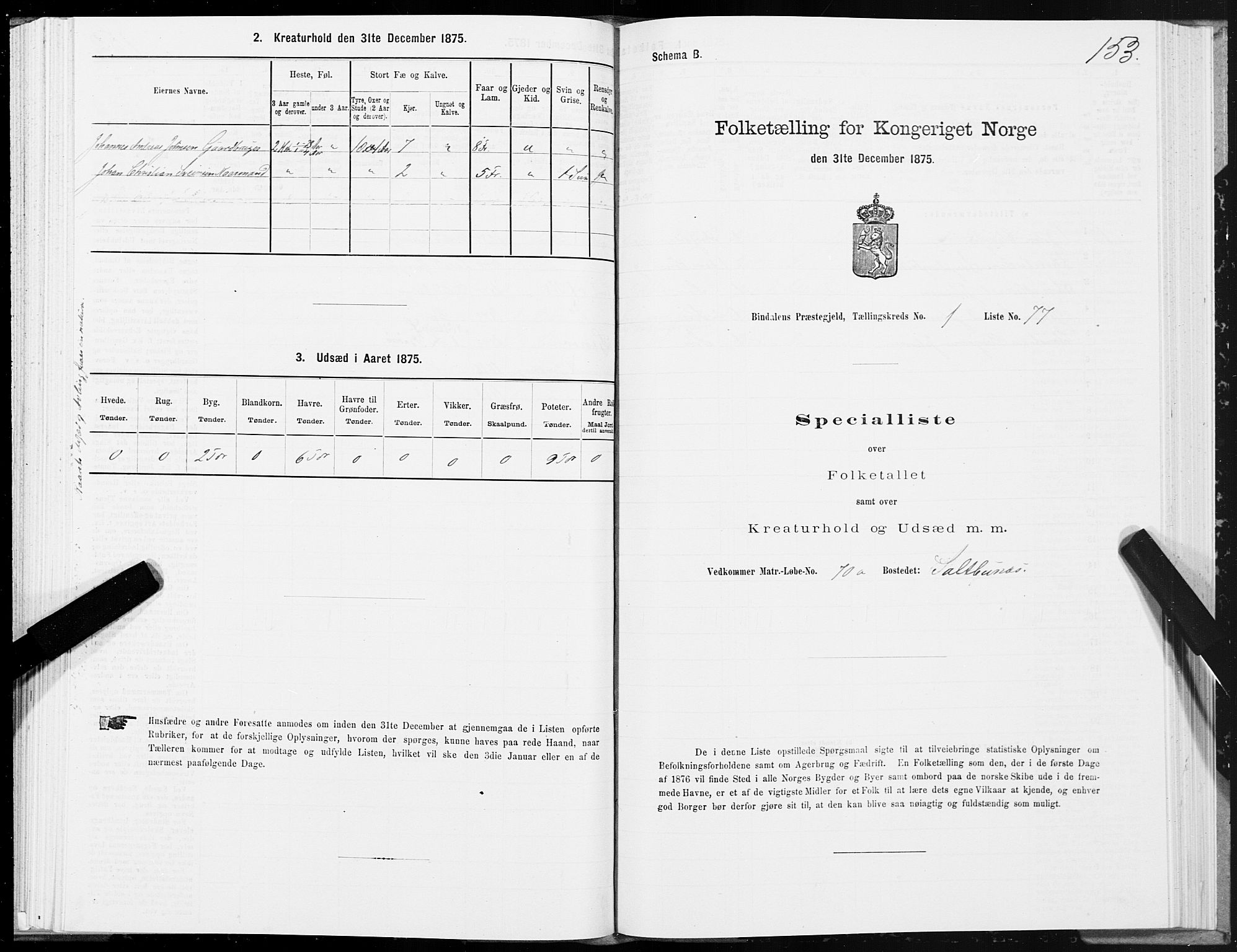 SAT, 1875 census for 1811P Bindal, 1875, p. 1153