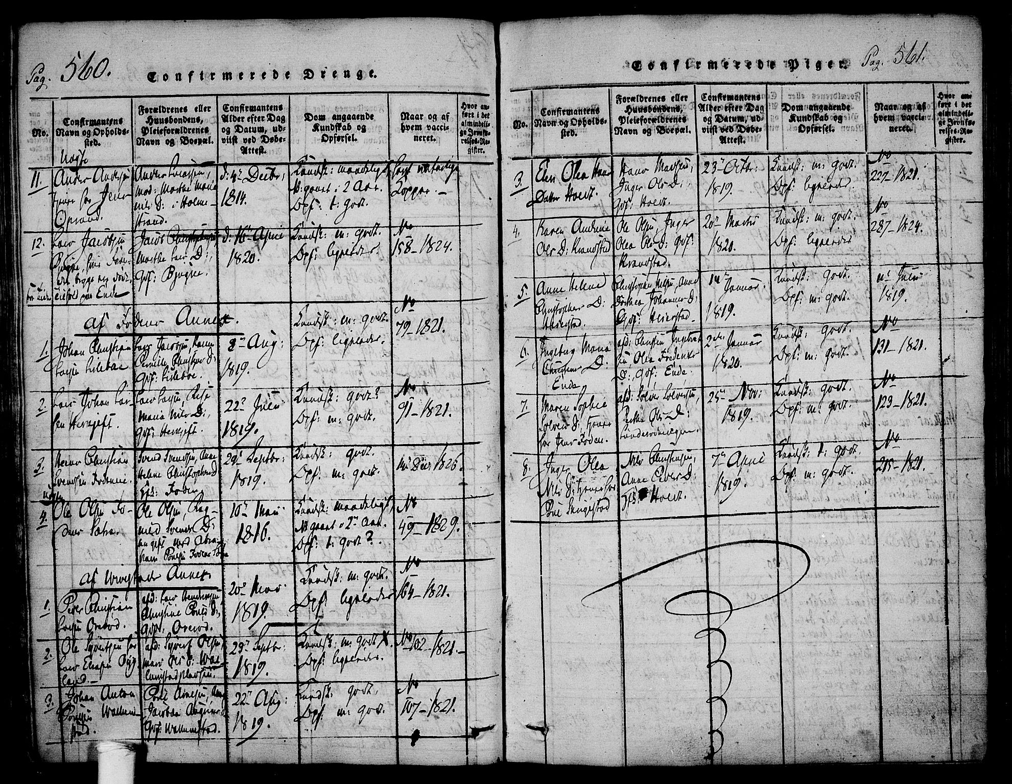 Ramnes kirkebøker, AV/SAKO-A-314/F/Fa/L0004: Parish register (official) no. I 4, 1813-1840, p. 560-561