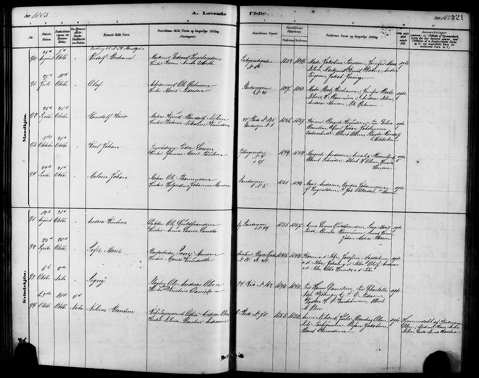 Sandviken Sokneprestembete, AV/SAB-A-77601/H/Hb/L0001: Parish register (copy) no. A 2, 1879-1892, p. 121