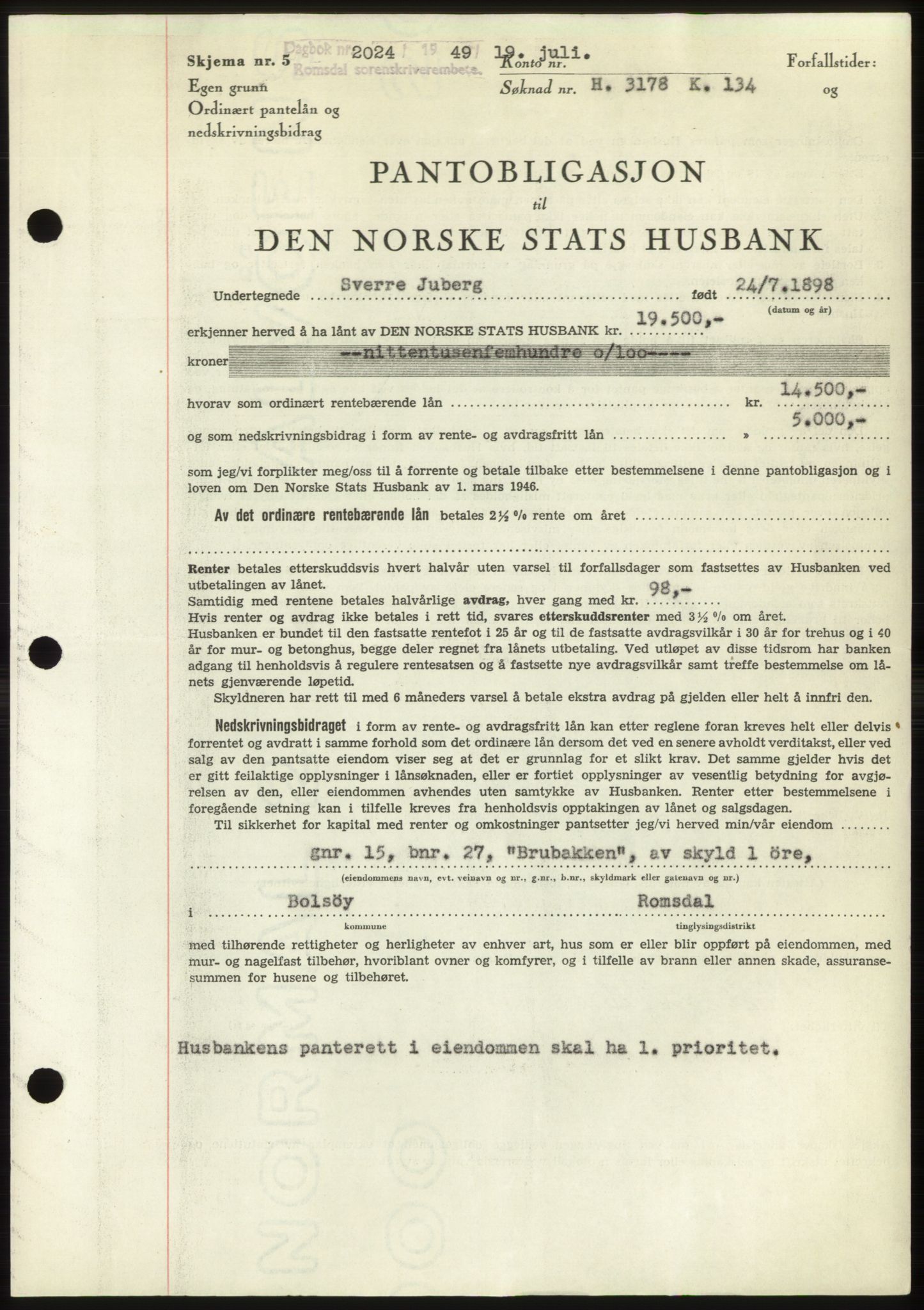 Romsdal sorenskriveri, AV/SAT-A-4149/1/2/2C: Mortgage book no. B4, 1948-1949, Diary no: : 2024/1949