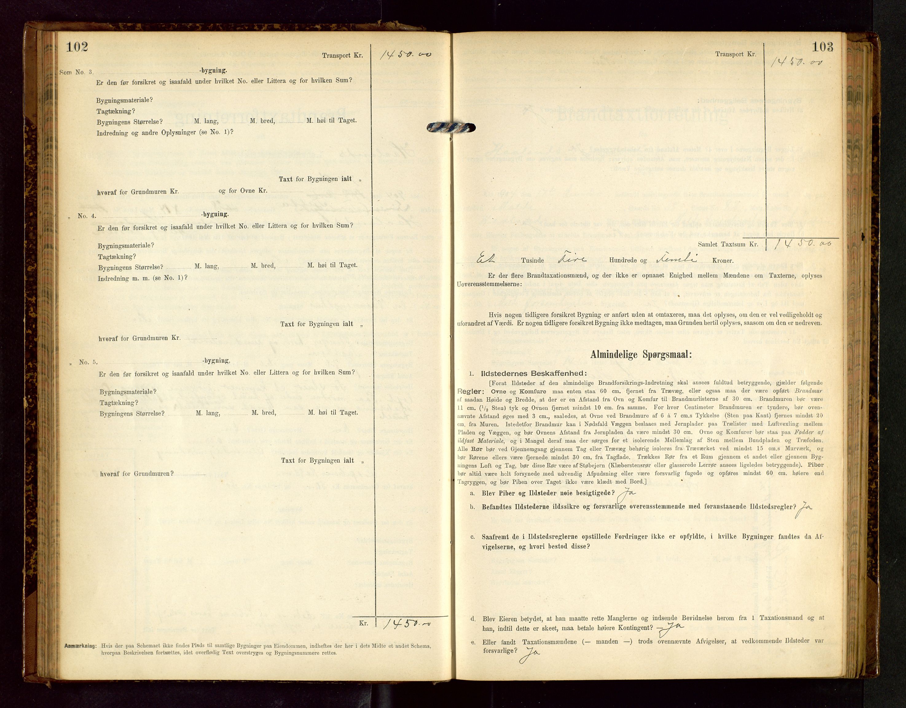 Håland lensmannskontor, AV/SAST-A-100100/Gob/L0002: Branntakstprotokoll - skjematakst. Register i boken., 1902-1906, p. 102-103