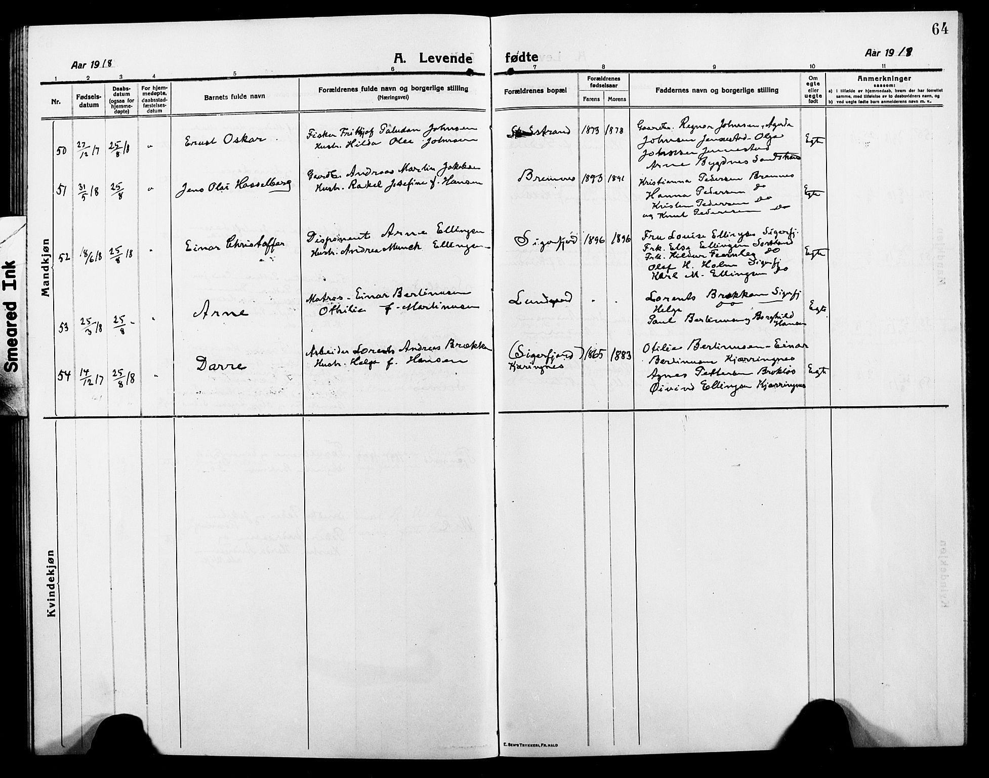 Ministerialprotokoller, klokkerbøker og fødselsregistre - Nordland, AV/SAT-A-1459/895/L1383: Parish register (copy) no. 895C05, 1913-1922, p. 64