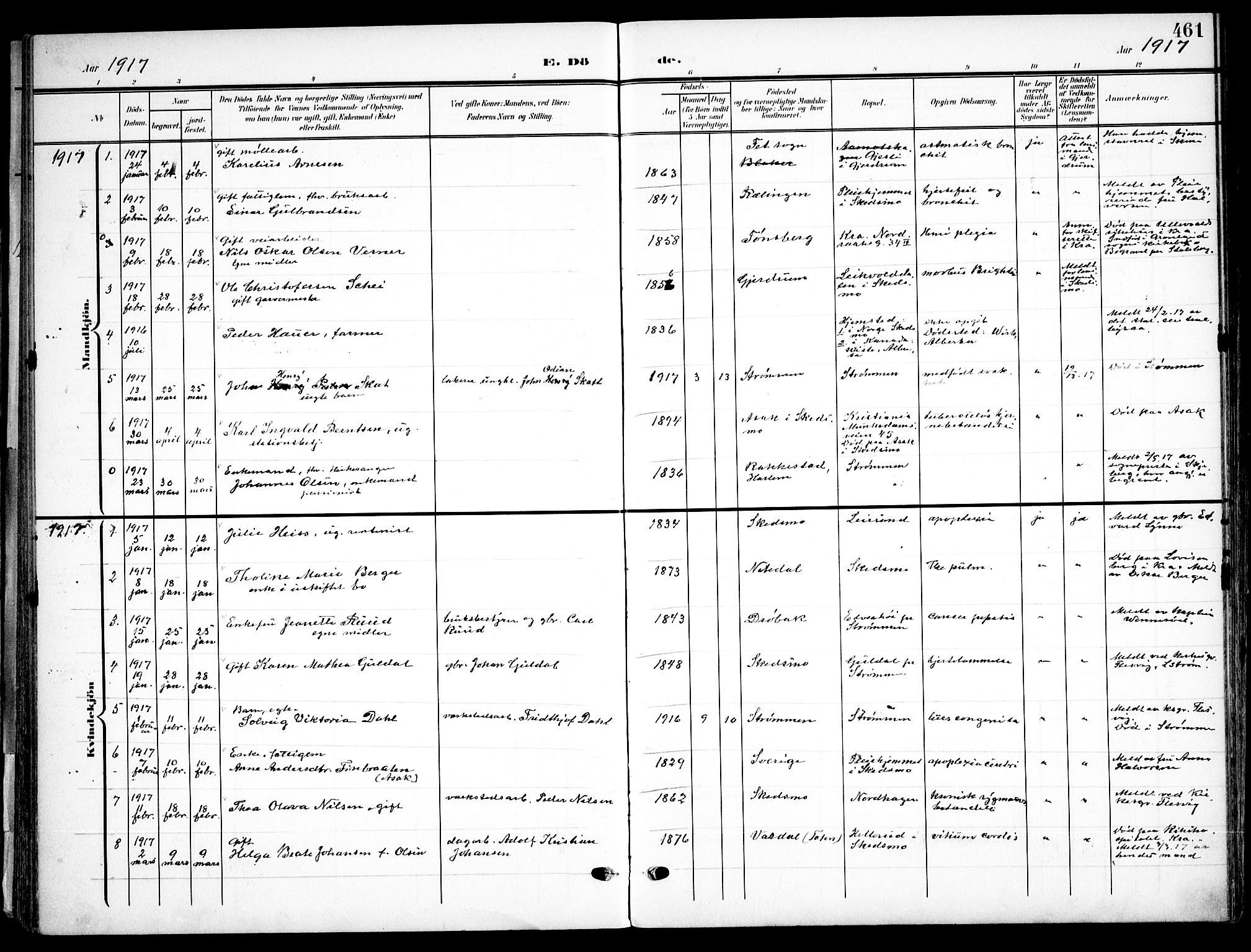 Skedsmo prestekontor Kirkebøker, AV/SAO-A-10033a/F/Fa/L0015: Parish register (official) no. I 15, 1902-1917, p. 461