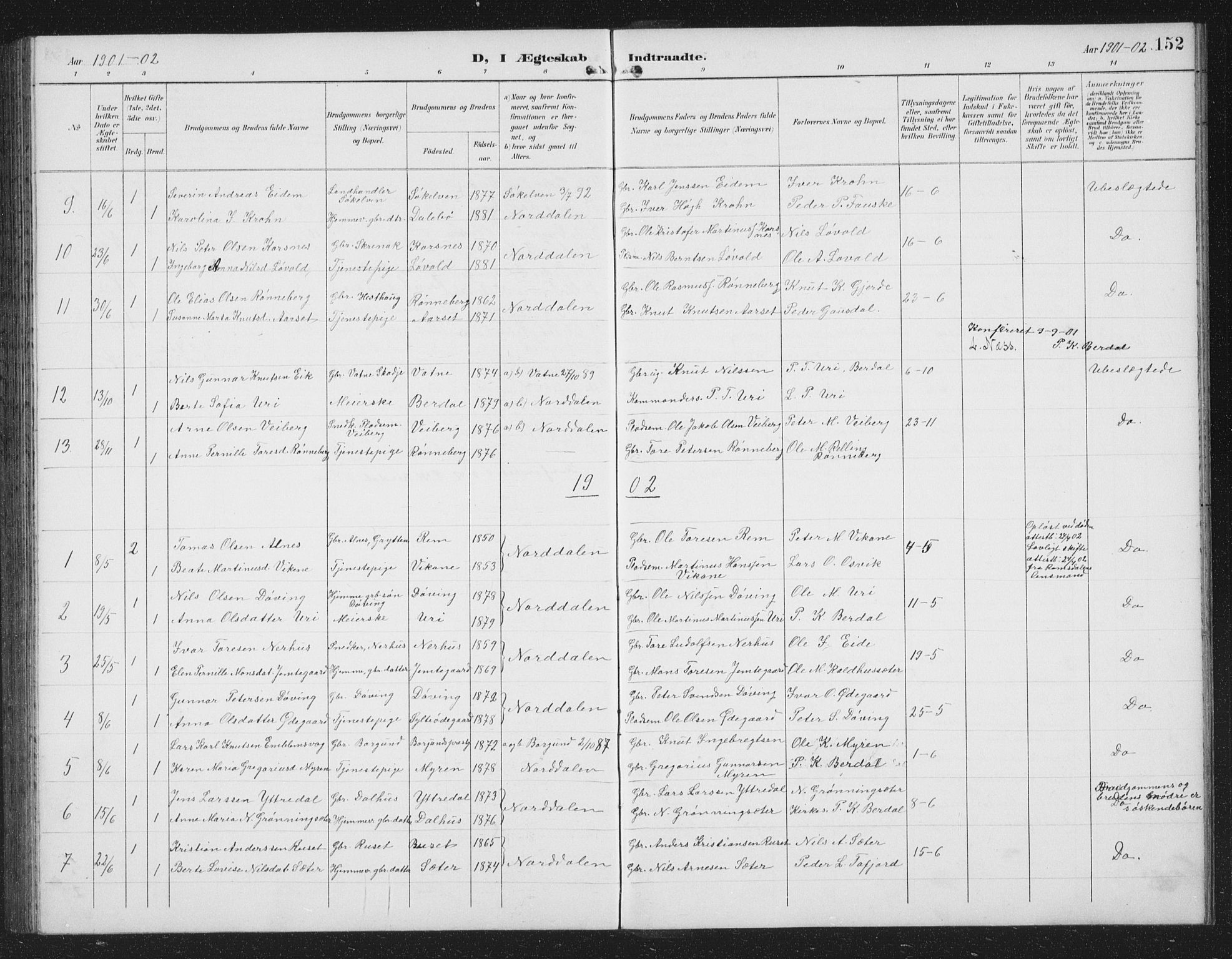 Ministerialprotokoller, klokkerbøker og fødselsregistre - Møre og Romsdal, AV/SAT-A-1454/519/L0264: Parish register (copy) no. 519C05, 1892-1910, p. 152