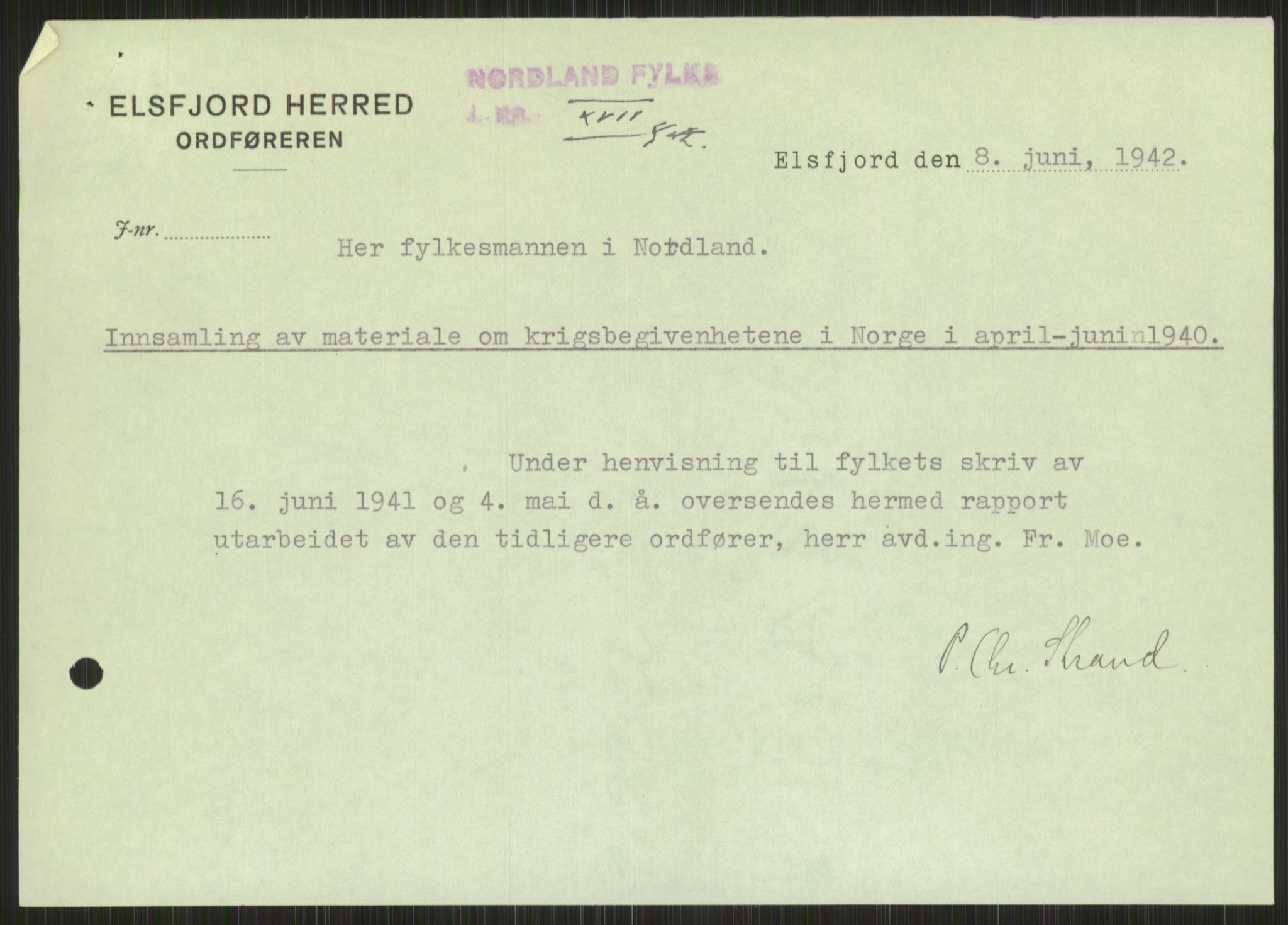 Forsvaret, Forsvarets krigshistoriske avdeling, AV/RA-RAFA-2017/Y/Ya/L0017: II-C-11-31 - Fylkesmenn.  Rapporter om krigsbegivenhetene 1940., 1940, p. 119