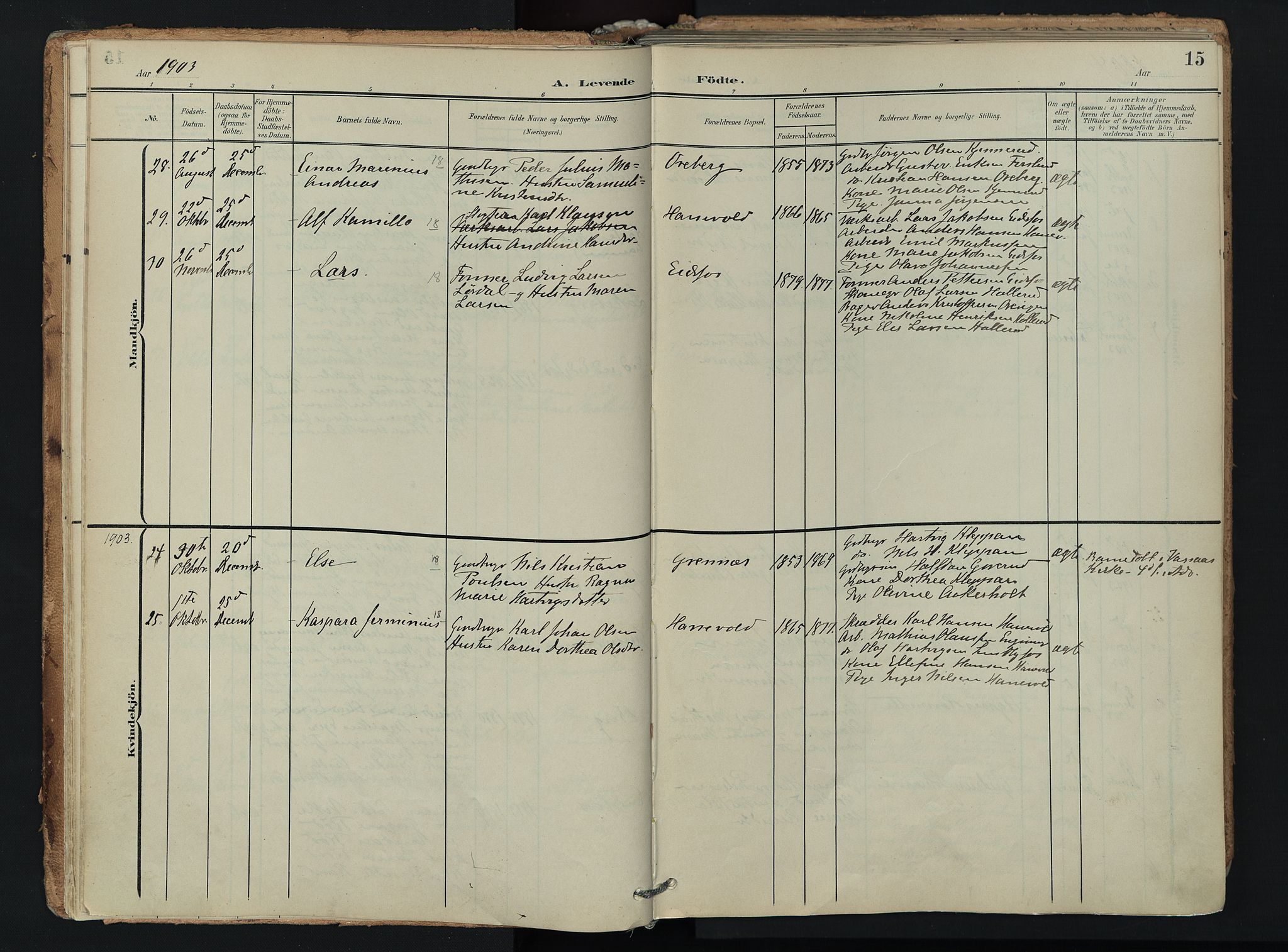 Hof kirkebøker, SAKO/A-64/F/Fa/L0008: Parish register (official) no. I 8, 1902-1921, p. 15