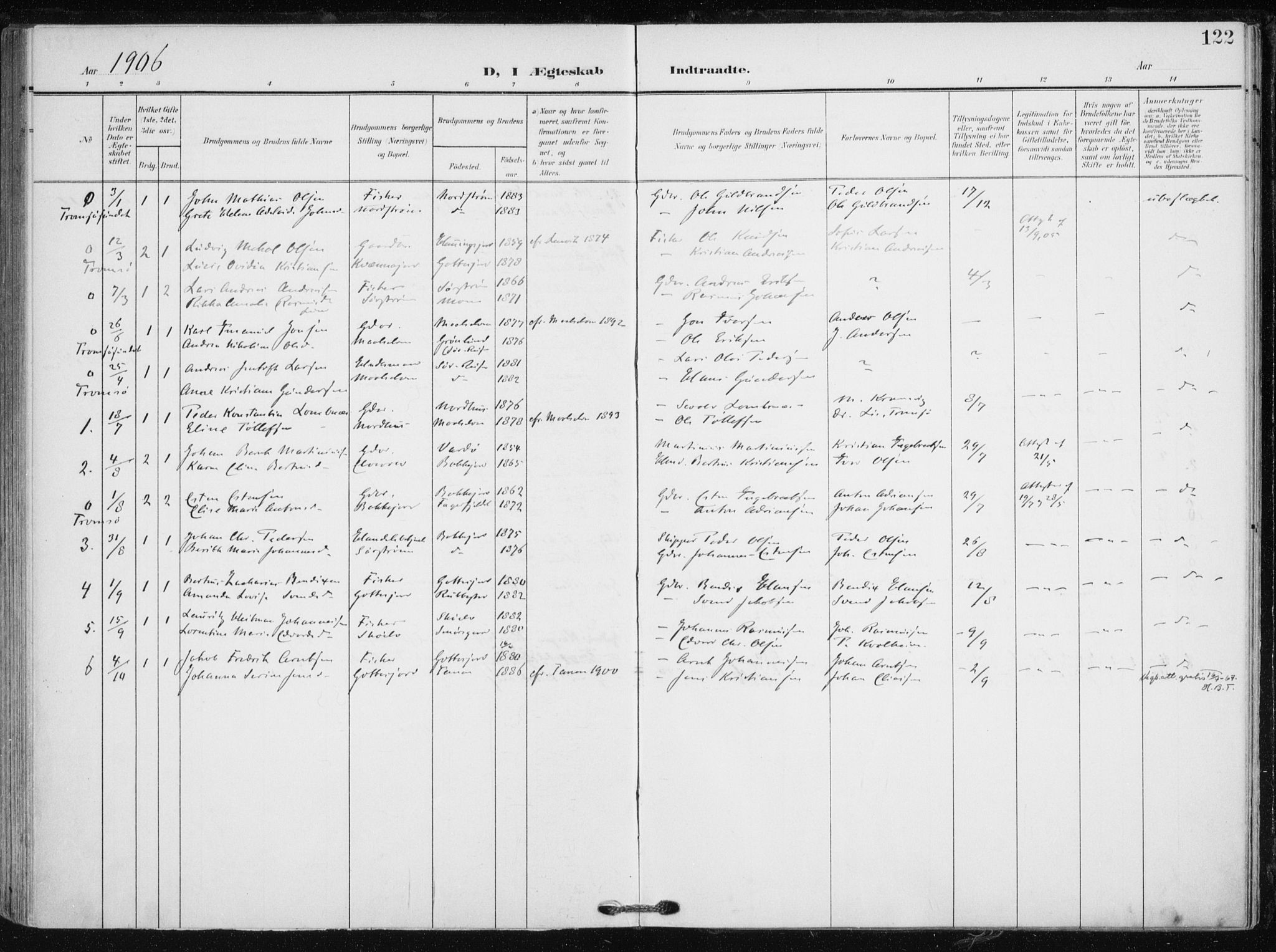 Tranøy sokneprestkontor, SATØ/S-1313/I/Ia/Iaa/L0012kirke: Parish register (official) no. 12, 1905-1918, p. 122