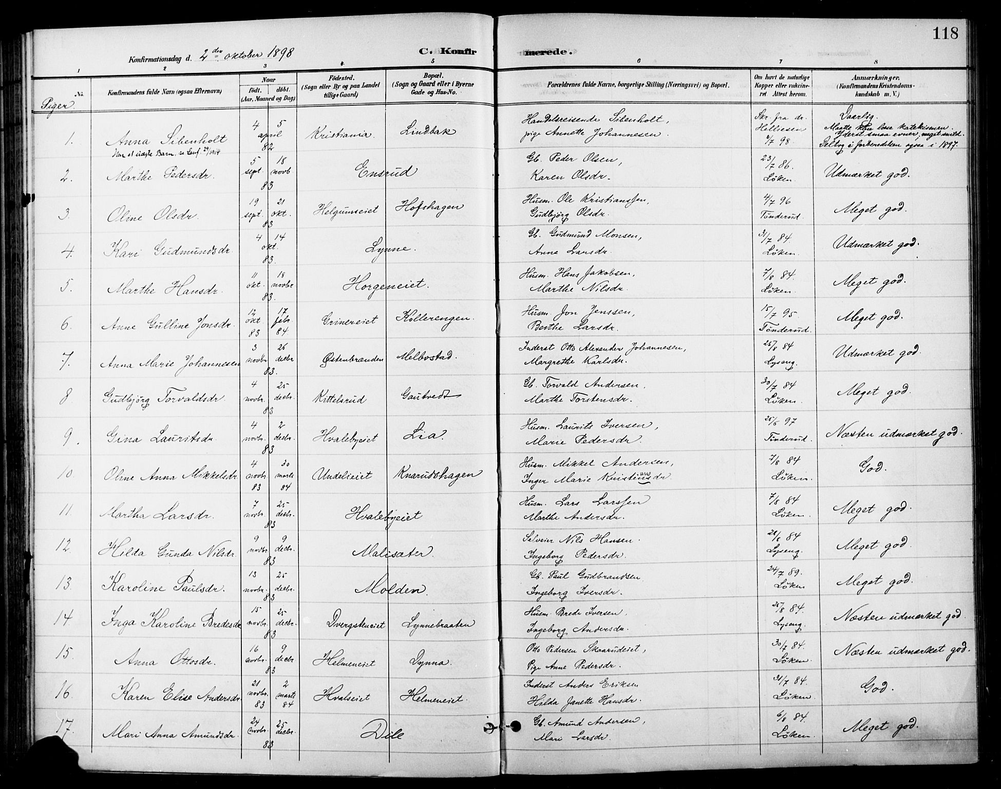 Gran prestekontor, AV/SAH-PREST-112/H/Ha/Haa/L0019: Parish register (official) no. 19, 1898-1907, p. 118