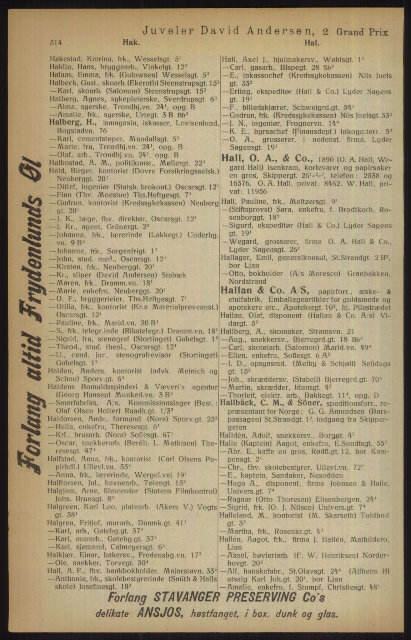 Kristiania/Oslo adressebok, PUBL/-, 1915, p. 514