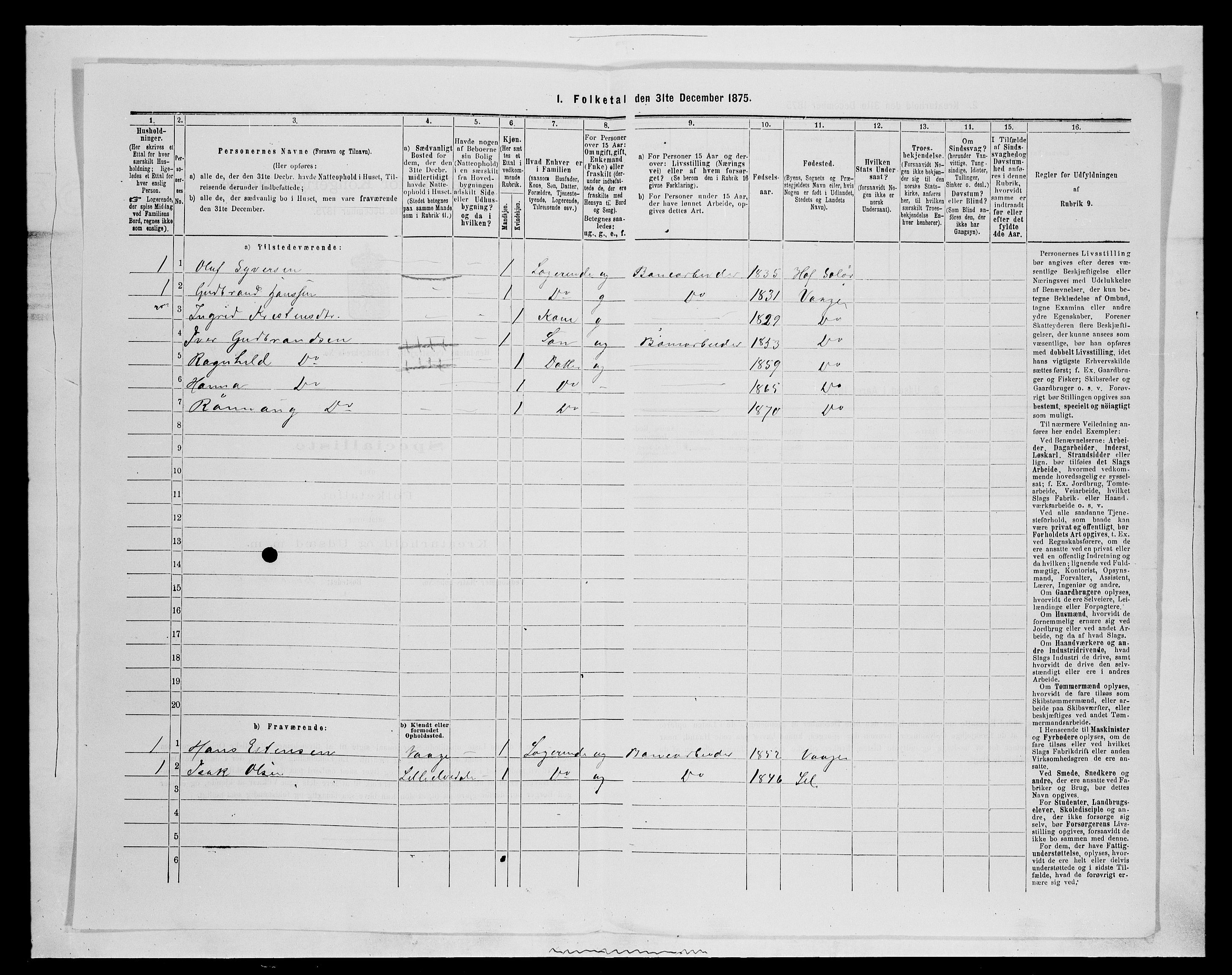 SAH, 1875 census for 0432P Rendalen, 1875, p. 495