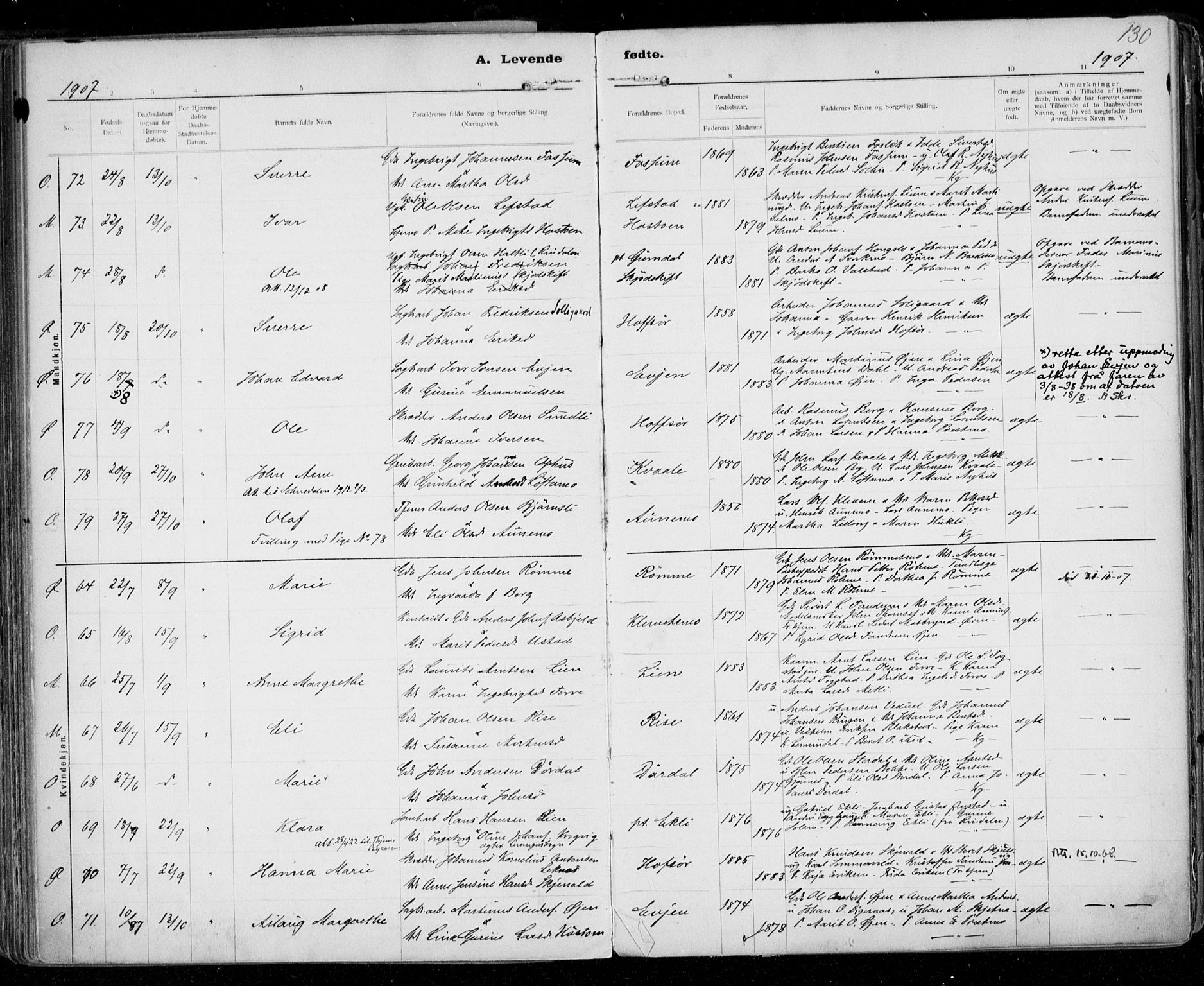 Ministerialprotokoller, klokkerbøker og fødselsregistre - Sør-Trøndelag, AV/SAT-A-1456/668/L0811: Parish register (official) no. 668A11, 1894-1913, p. 130