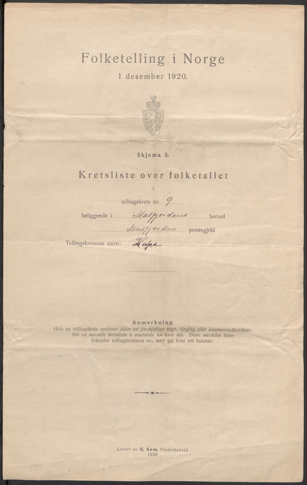 SAB, 1920 census for Masfjorden, 1920, p. 28