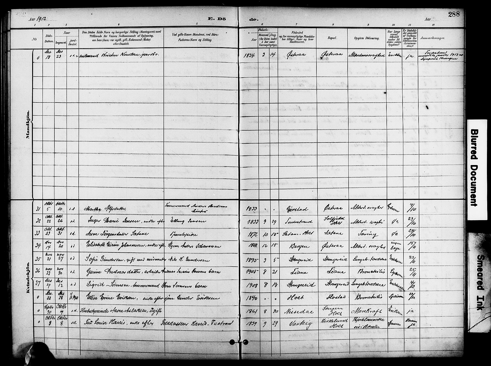 Holt sokneprestkontor, SAK/1111-0021/F/Fb/L0011: Parish register (copy) no. B 11, 1897-1921, p. 288