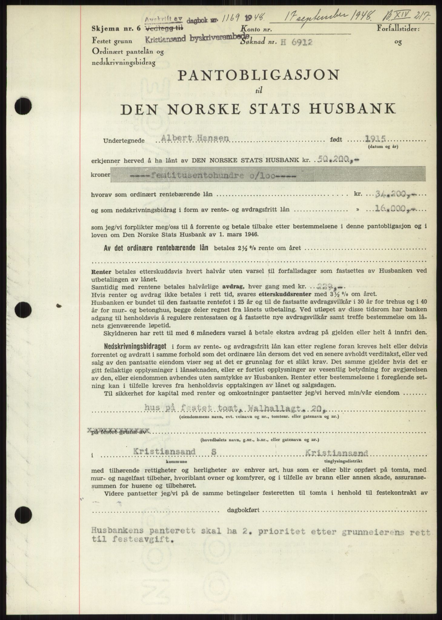 Kristiansand byrett, SAK/1223-0001/G/Gb/Gbb/L0011: Mortgage book no. B 14, 1948-1949, Diary no: : 1169/1948