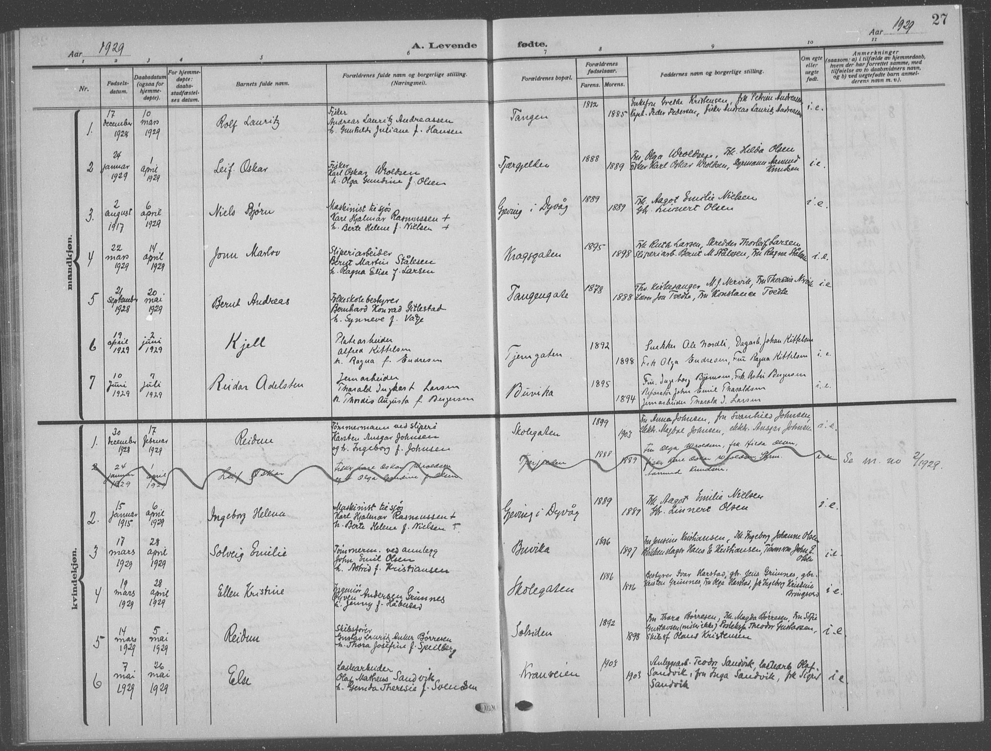 Risør sokneprestkontor, AV/SAK-1111-0035/F/Fb/L0009: Parish register (copy) no. B 9, 1922-1939, p. 27