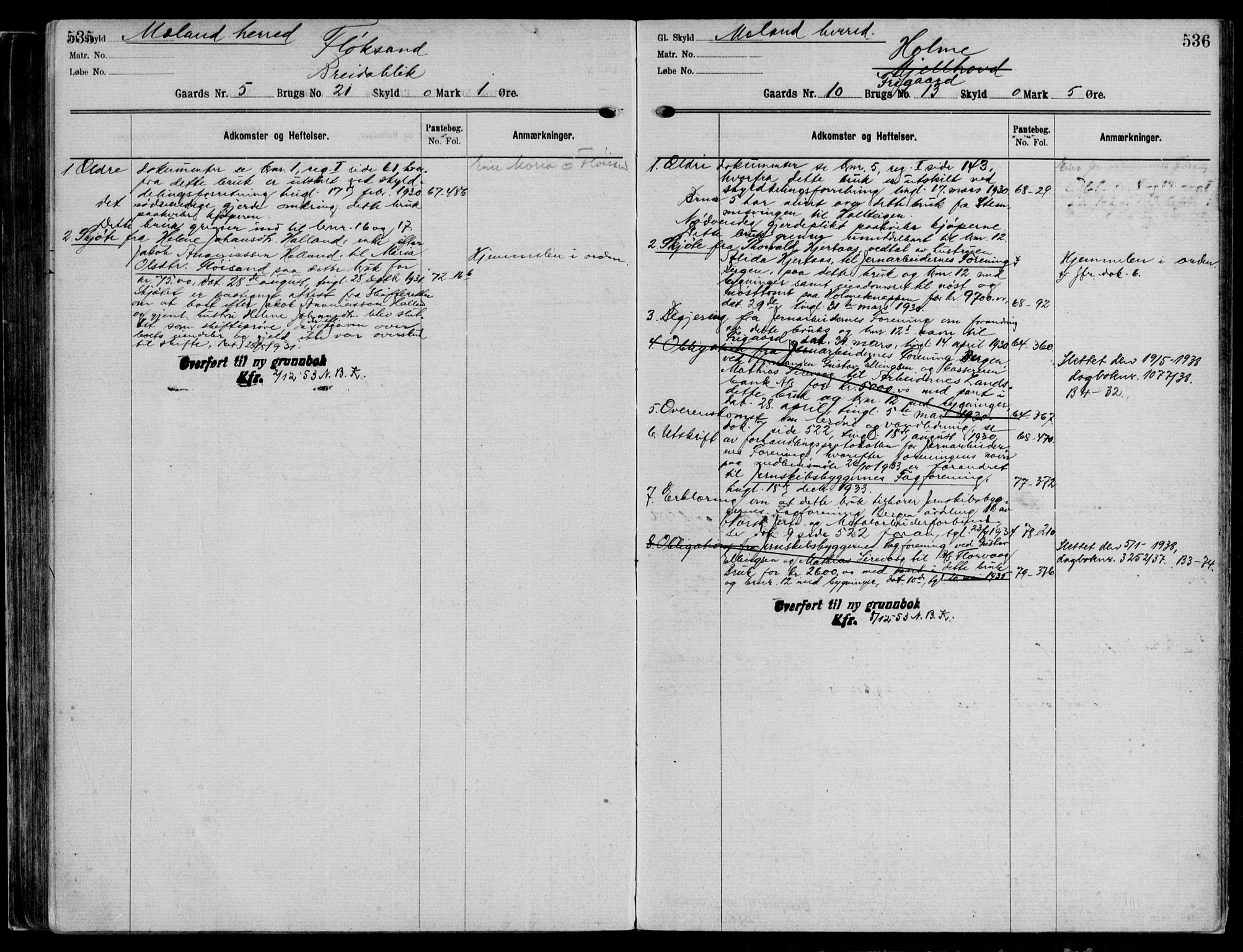 Nordhordland sorenskrivar, AV/SAB-A-2901/1/G/Ga/Gaaa/L0042: Mortgage register no. II.A.a.42, 1893-1952, p. 535-536