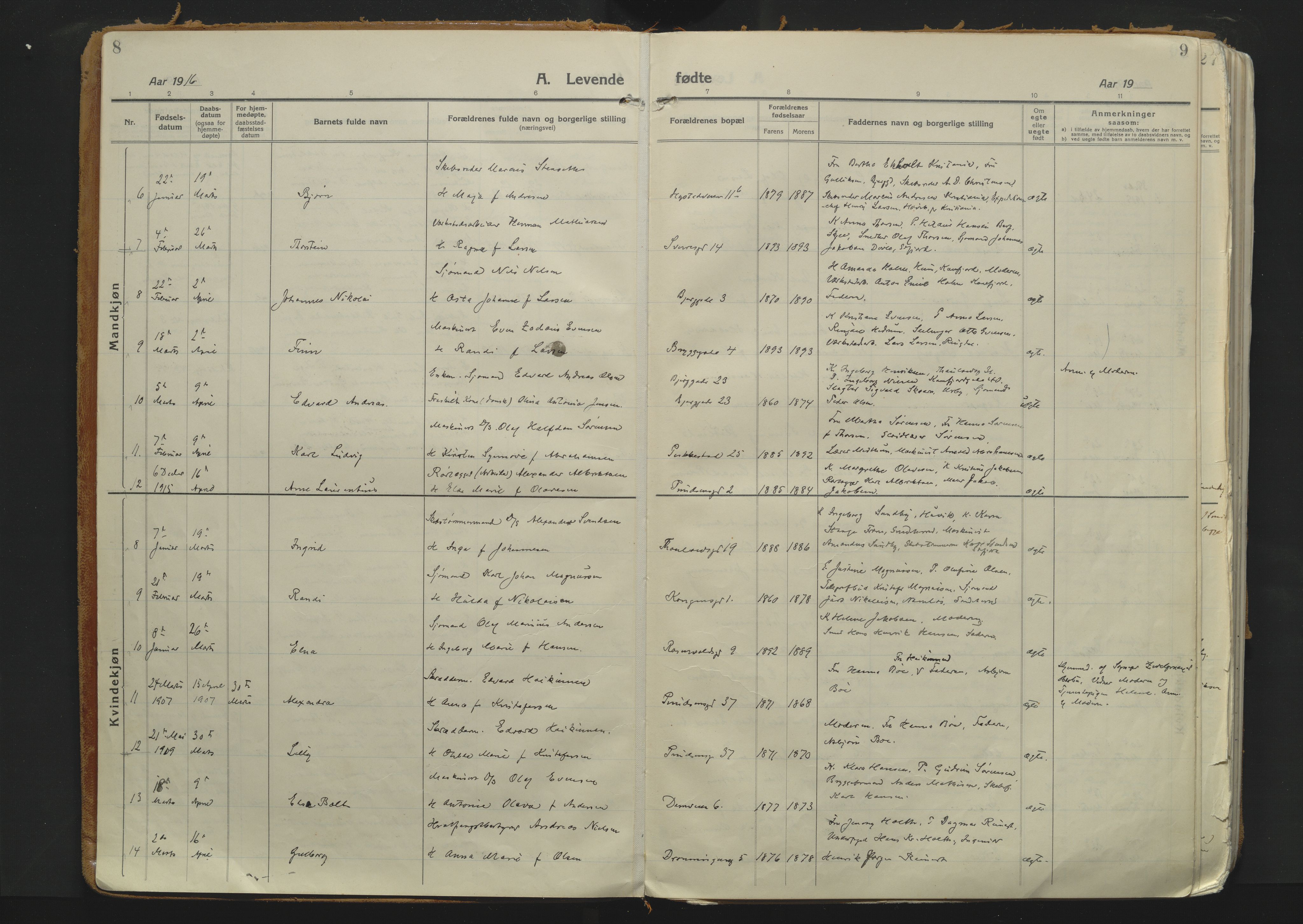 Sandefjord kirkebøker, SAKO/A-315/F/Fa/L0007: Parish register (official) no. 7, 1916-1930, p. 8-9