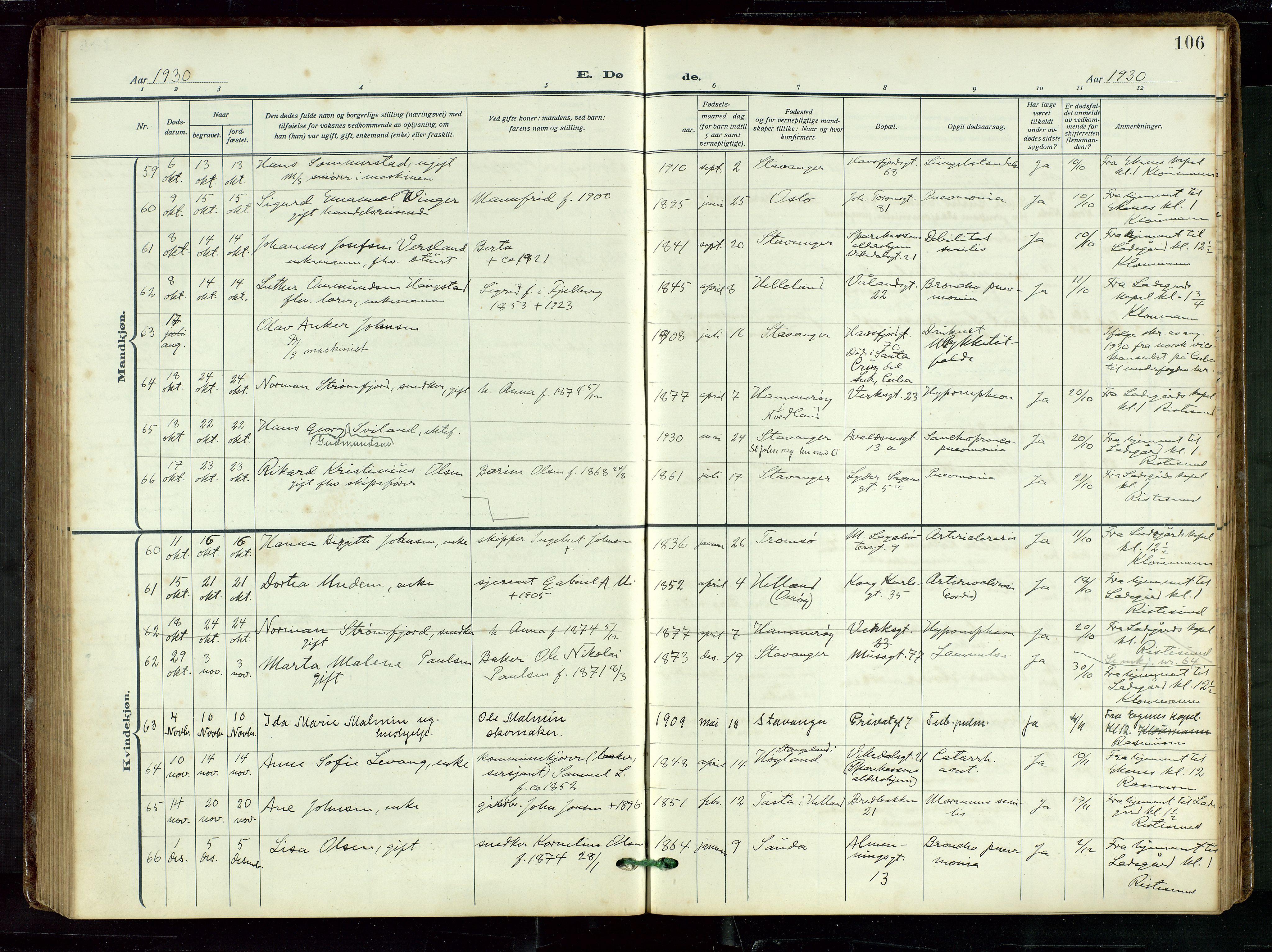 St. Petri sokneprestkontor, AV/SAST-A-101813/002/D/L0003: Parish register (official) no. A 28, 1919-1938, p. 106