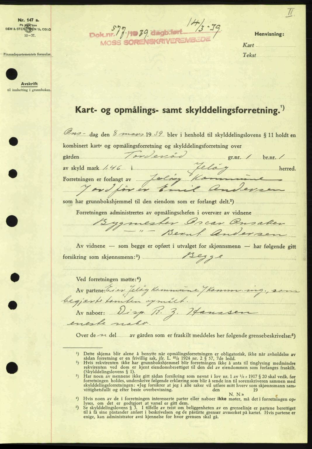 Moss sorenskriveri, SAO/A-10168: Mortgage book no. A5, 1938-1939, Diary no: : 577/1939