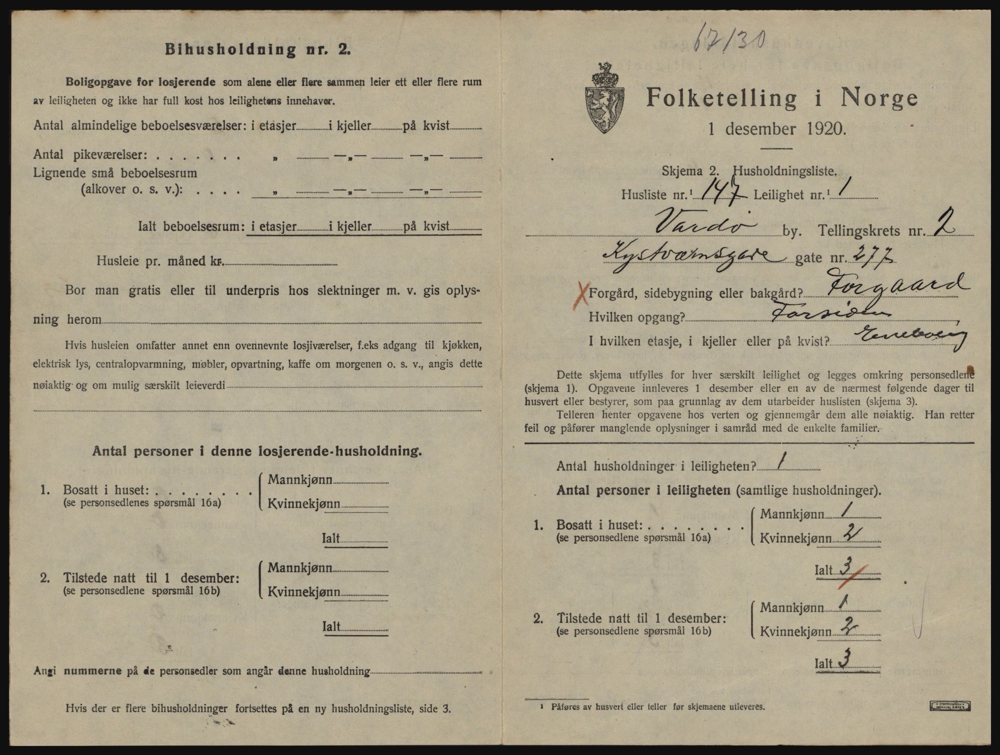 SATØ, 1920 census for Vardø, 1920, p. 2311