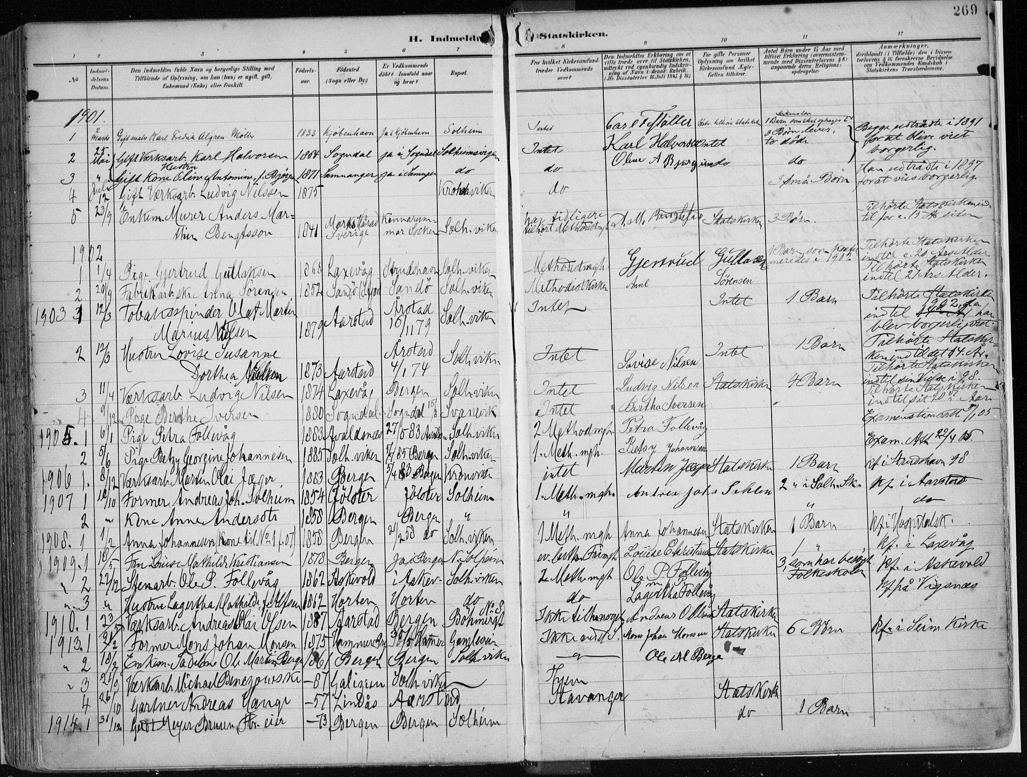 Årstad Sokneprestembete, AV/SAB-A-79301/H/Haa/L0002: Parish register (official) no. A 2, 1899-1914, p. 269