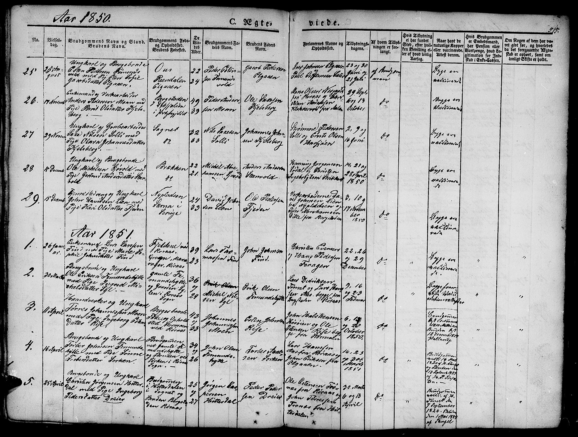 Ministerialprotokoller, klokkerbøker og fødselsregistre - Sør-Trøndelag, SAT/A-1456/681/L0939: Parish register (copy) no. 681C03, 1829-1855, p. 515
