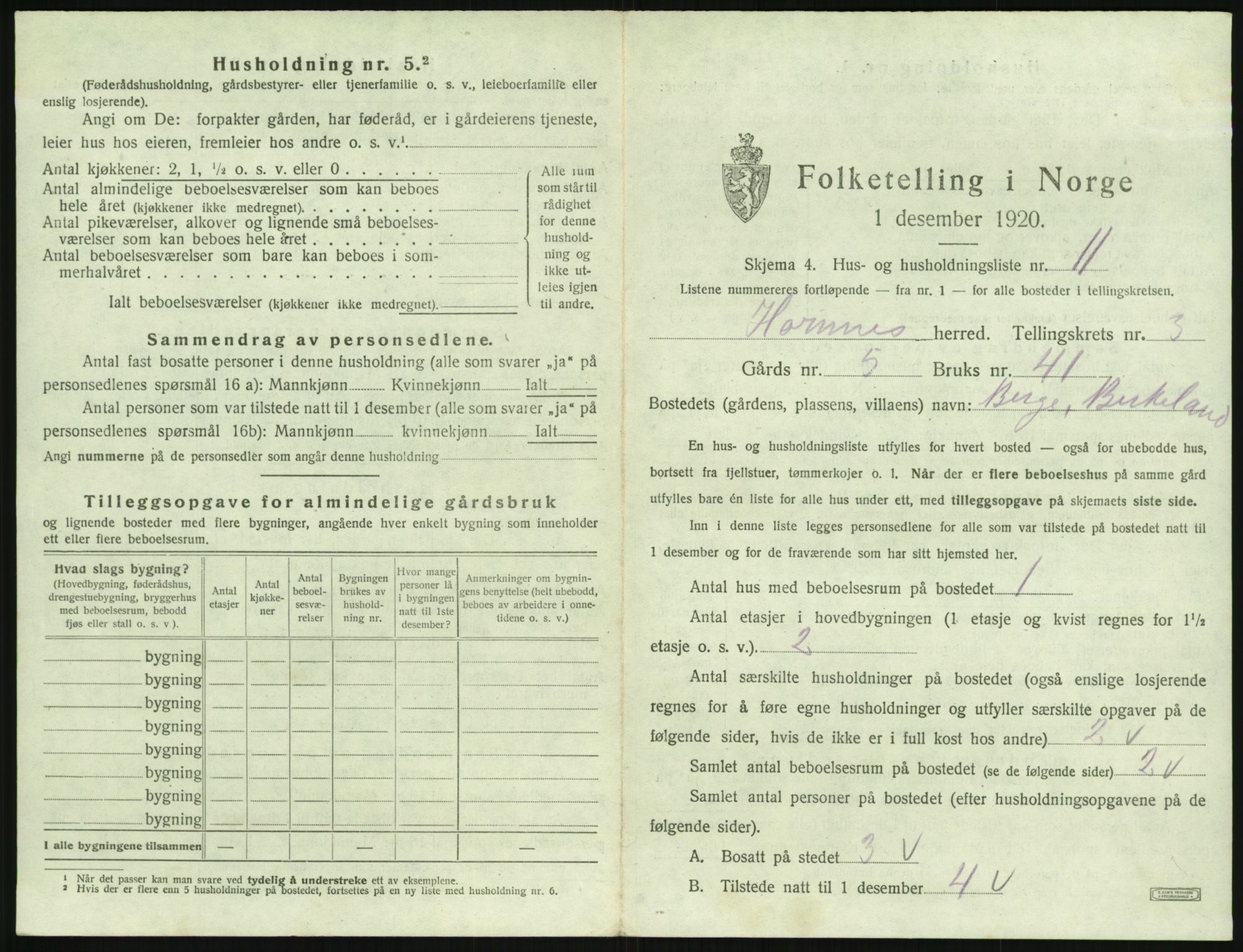 SAK, 1920 census for Hornnes, 1920, p. 137