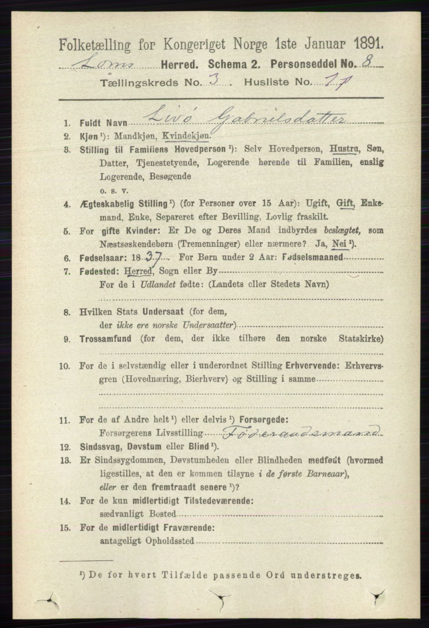 RA, 1891 census for 0514 Lom, 1891, p. 1321