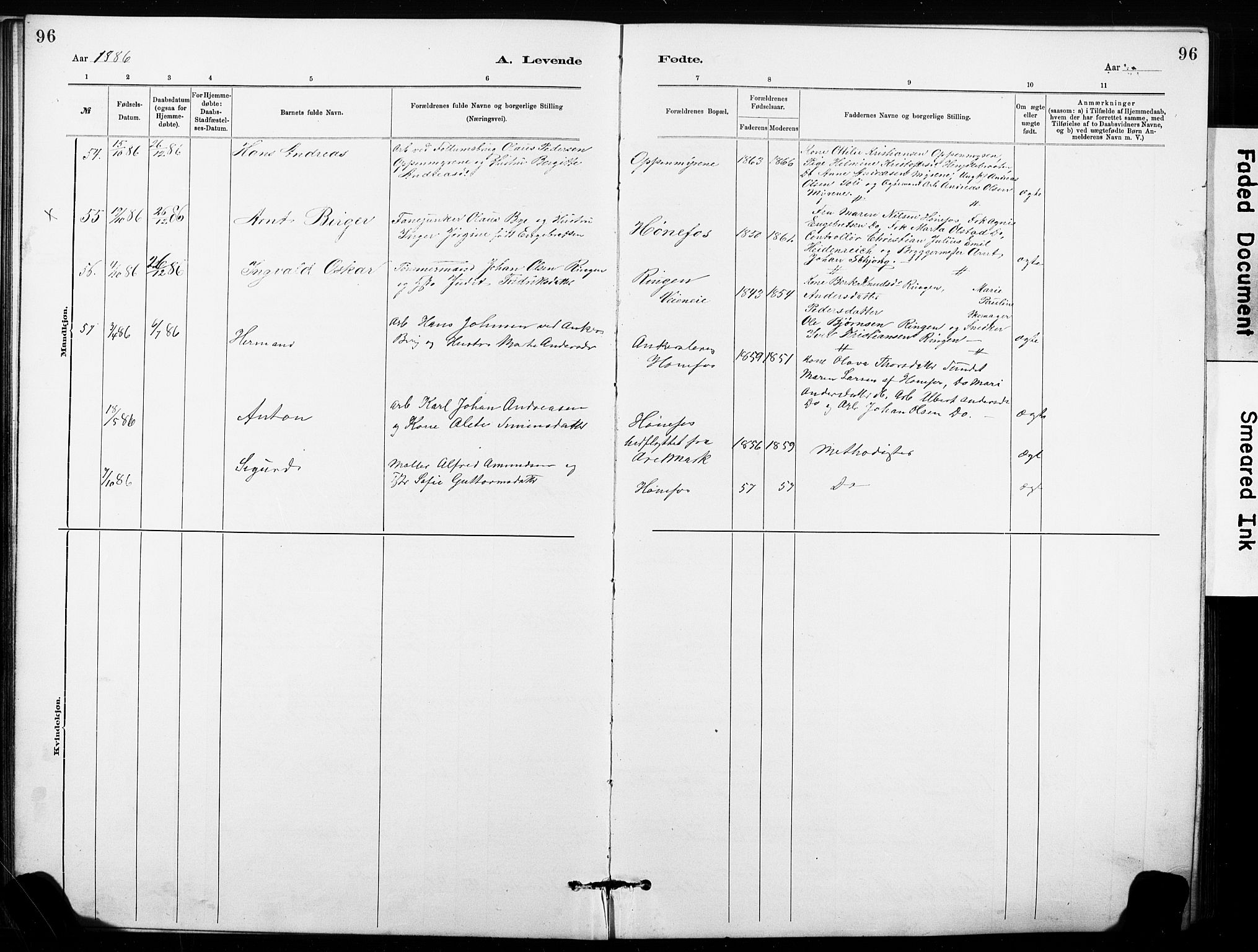 Hønefoss kirkebøker, AV/SAKO-A-609/G/Ga/L0001: Parish register (copy) no. 1, 1870-1887, p. 96