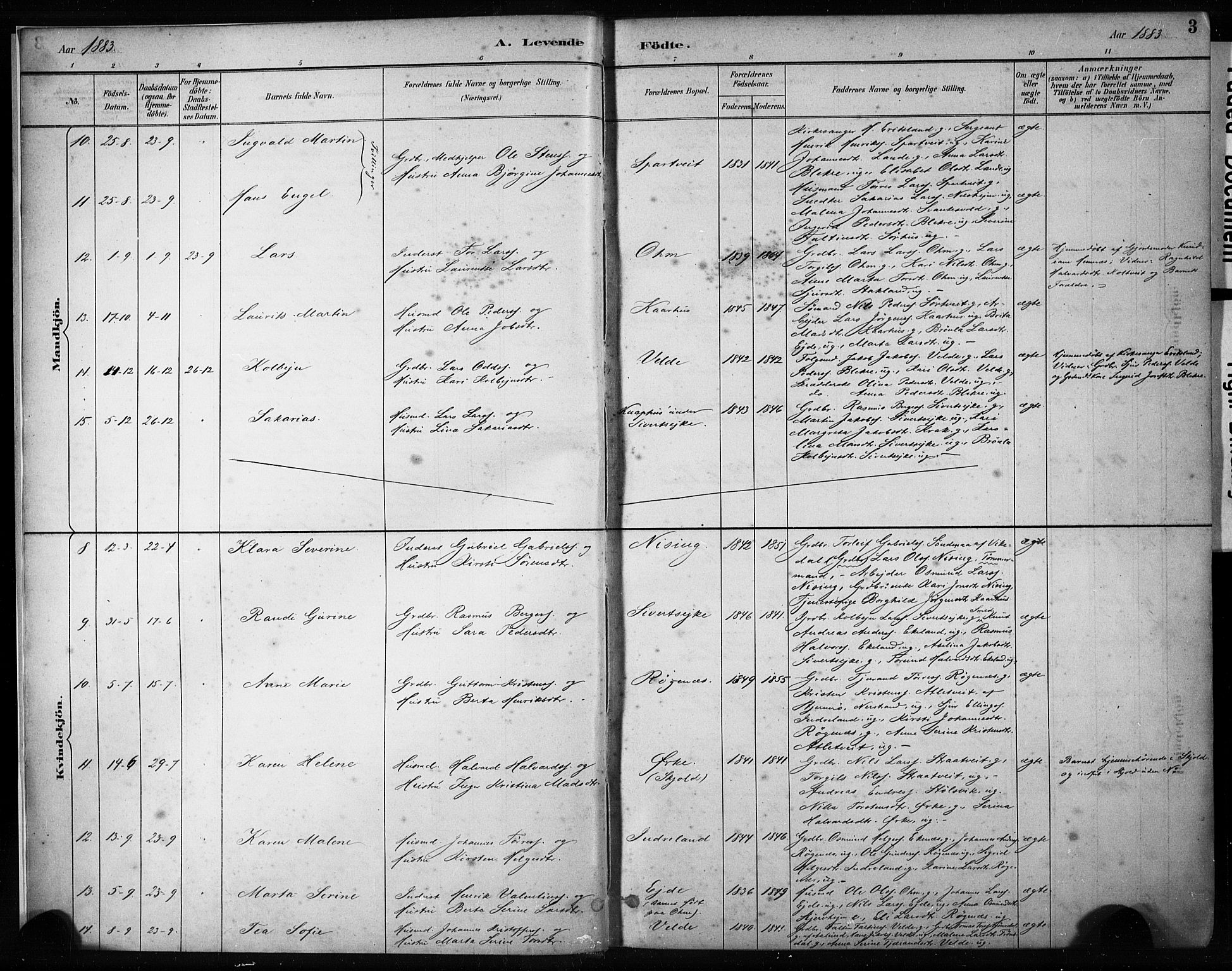 Skjold sokneprestkontor, AV/SAST-A-101847/H/Ha/Haa/L0009: Parish register (official) no. A 9, 1882-1898, p. 3