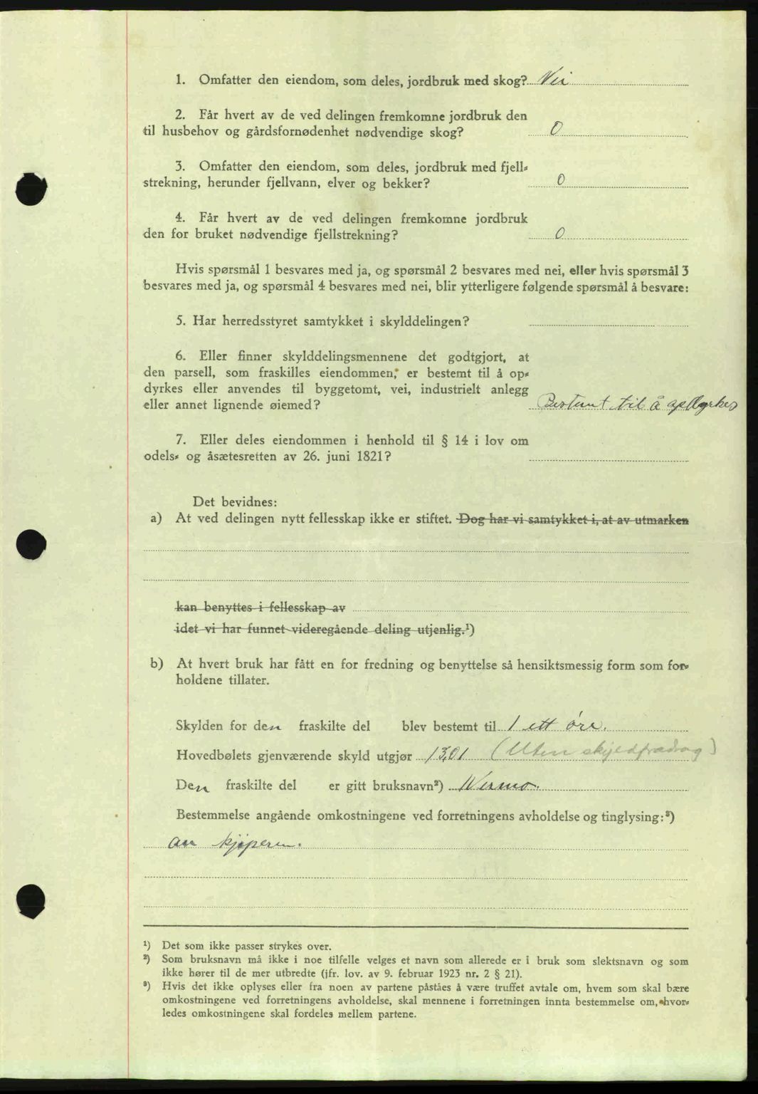 Nordmøre sorenskriveri, AV/SAT-A-4132/1/2/2Ca: Mortgage book no. A95, 1943-1943, Diary no: : 1255/1943