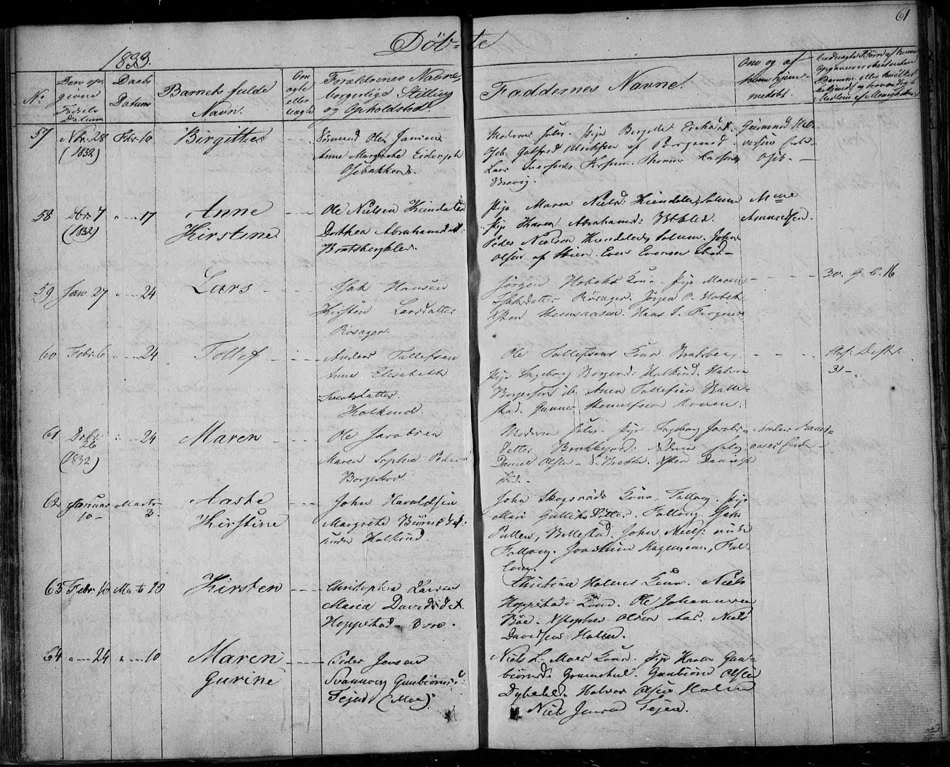 Gjerpen kirkebøker, AV/SAKO-A-265/F/Fa/L0006: Parish register (official) no. I 6, 1829-1834, p. 61