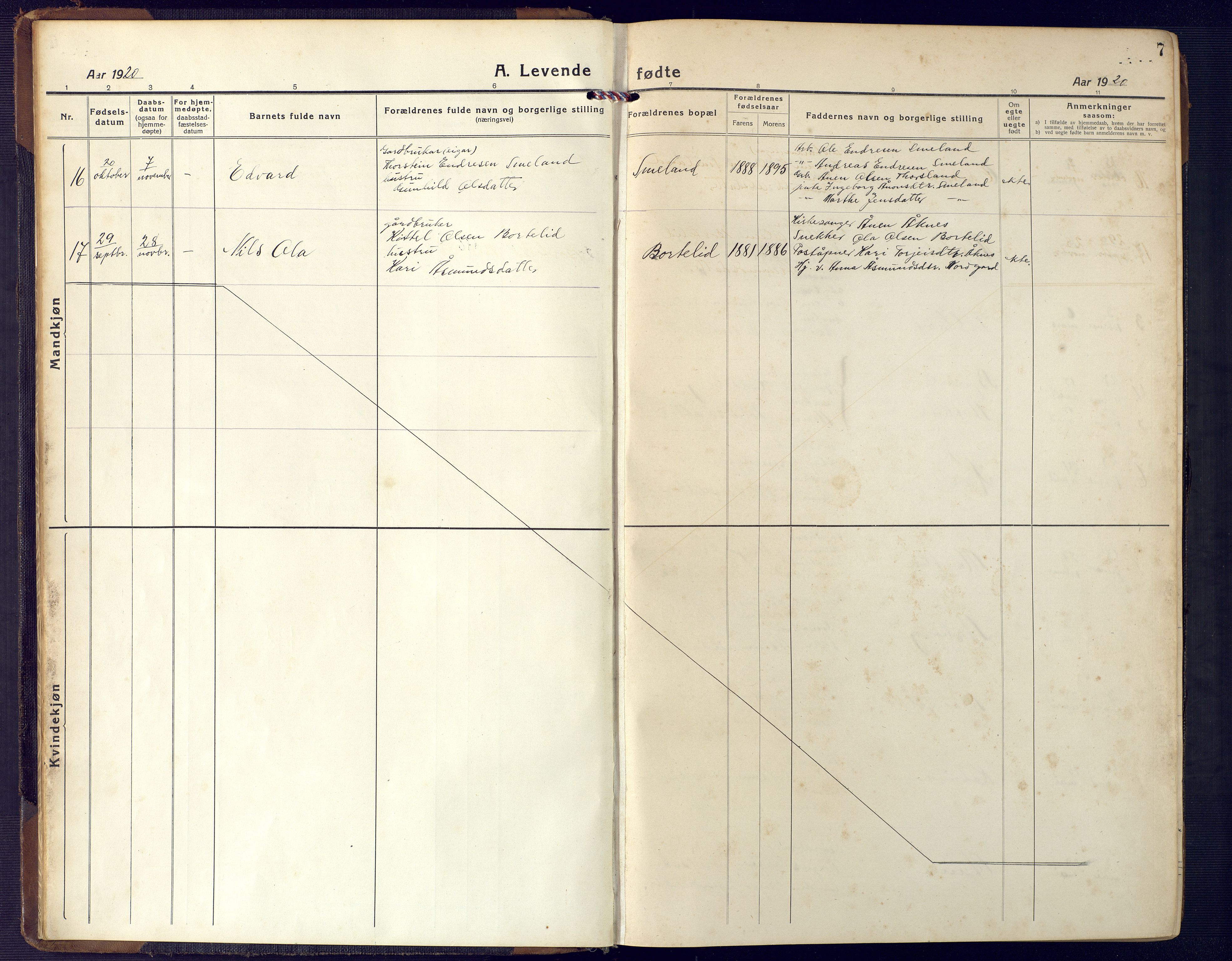 Åseral sokneprestkontor, AV/SAK-1111-0051/F/Fb/L0004: Parish register (copy) no. B 4, 1920-1946, p. 7